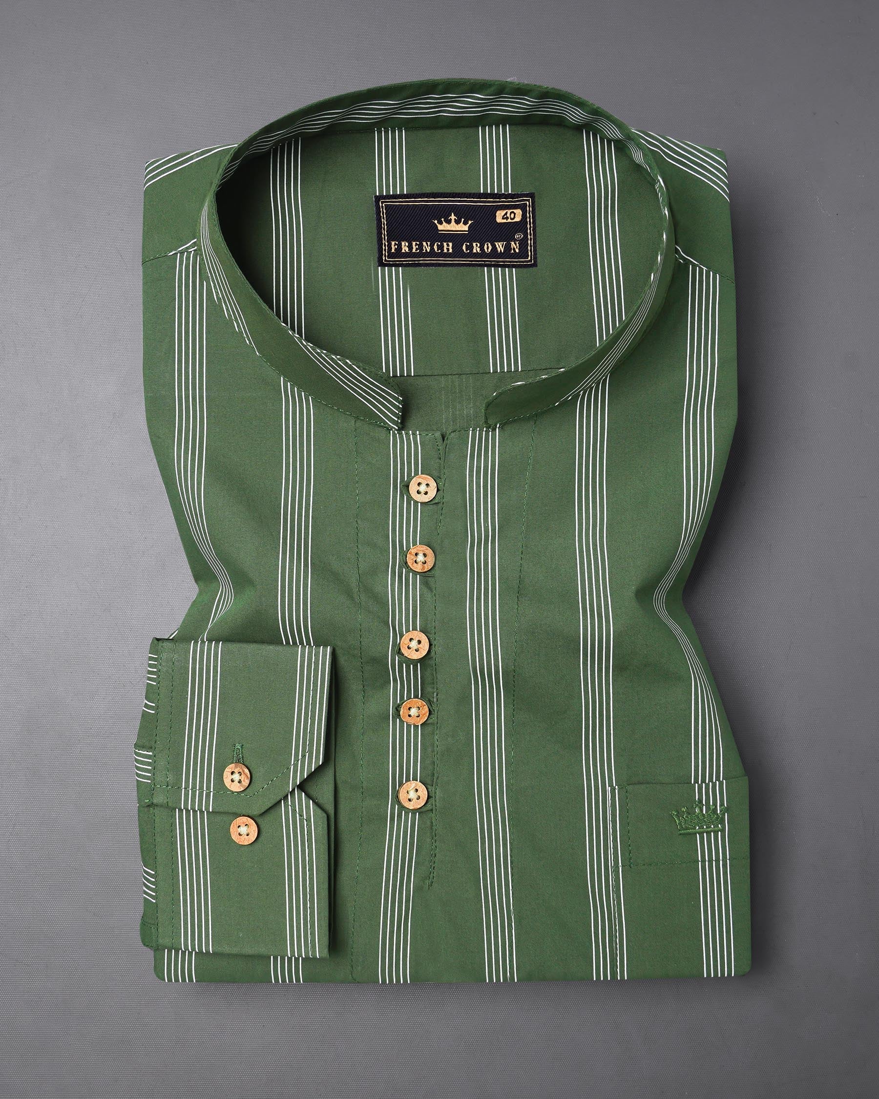 Finlandia Green Pinstriped Premium Cotton Kurta Shirt