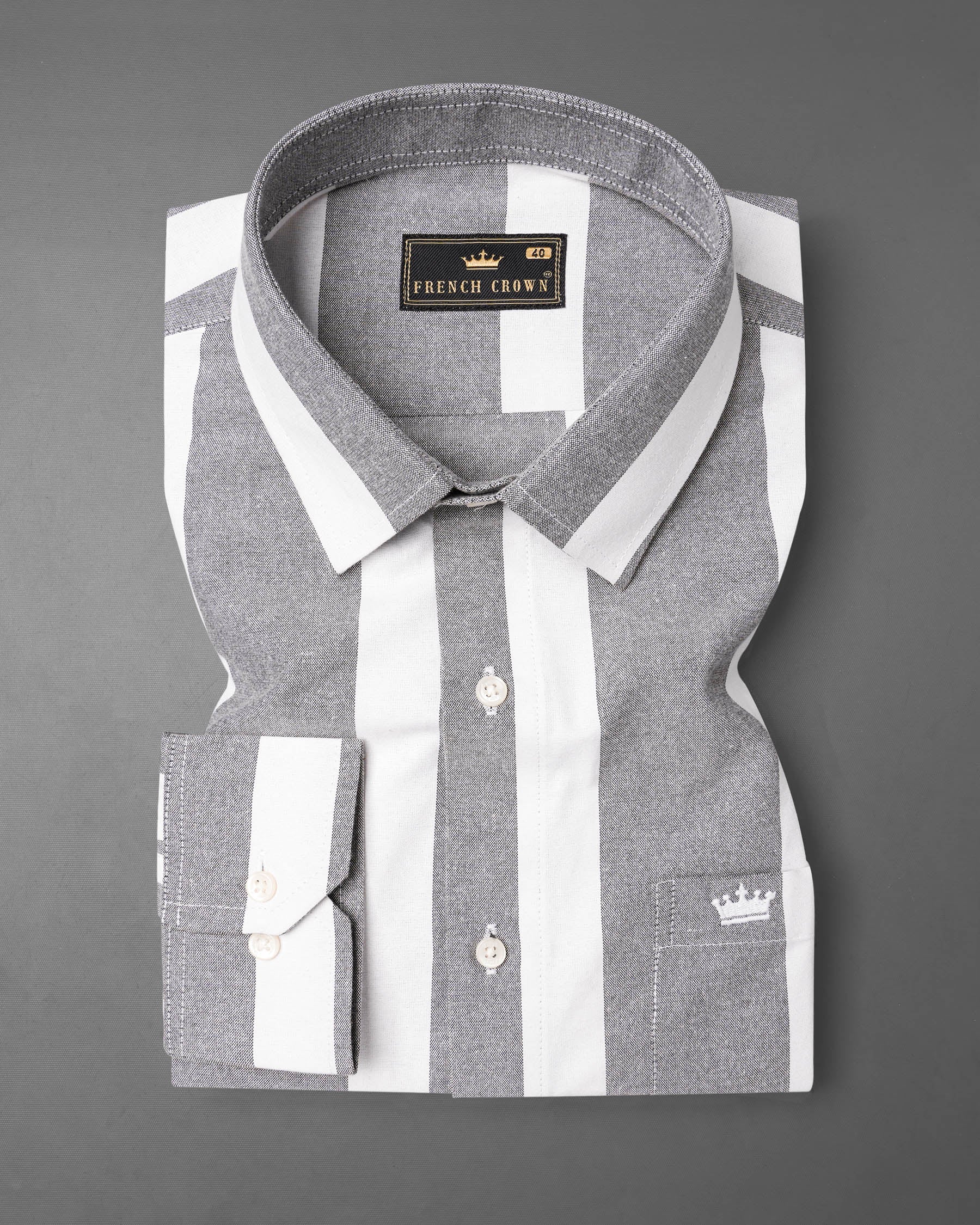 Star Dust Gray and White Striped Royal Oxford Shirt