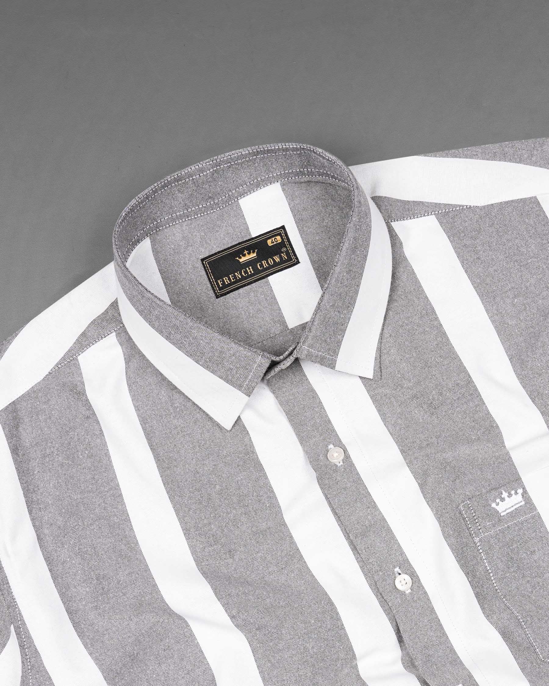 Star Dust Gray and White Striped Royal Oxford Shirt