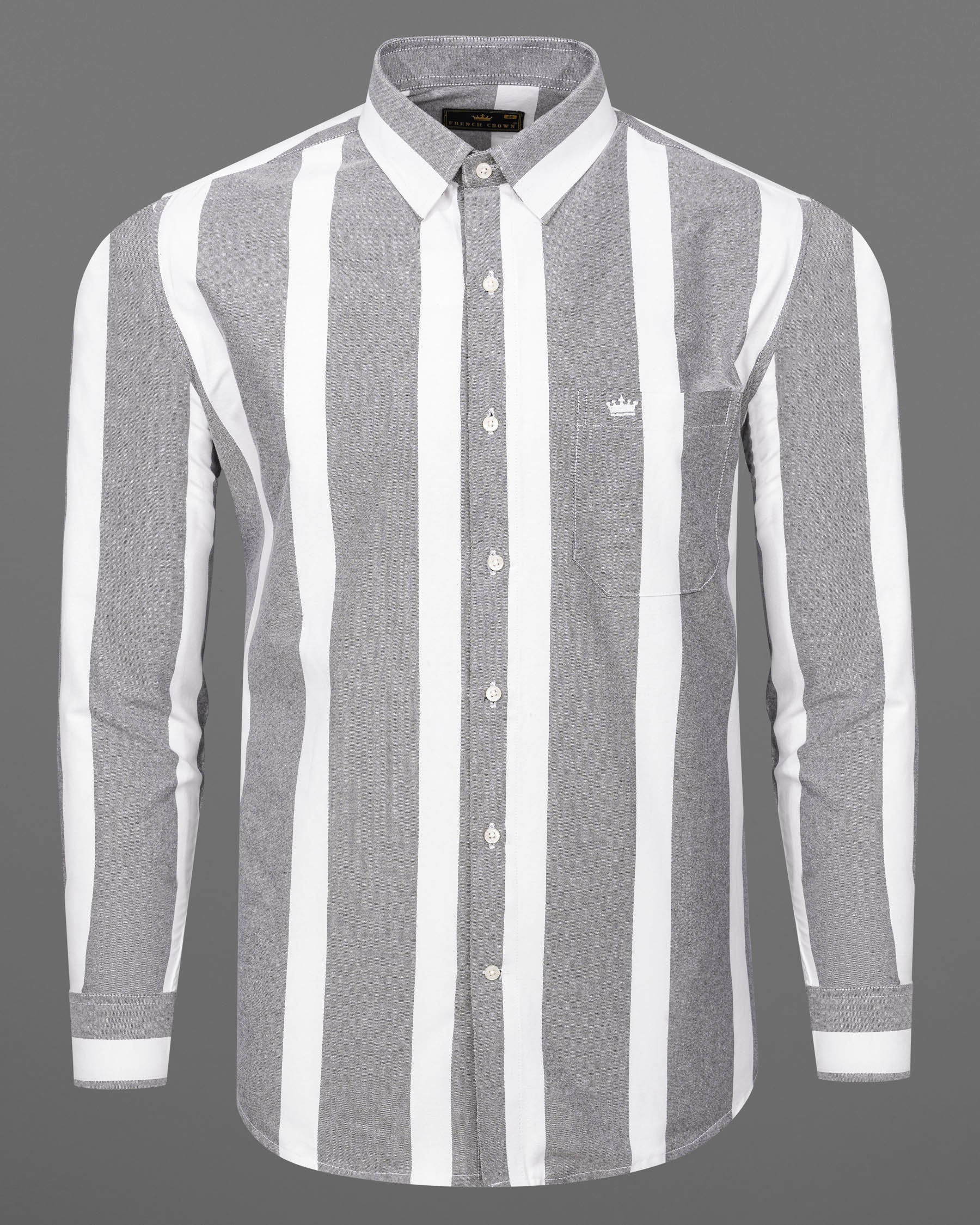 Star Dust Gray and White Striped Royal Oxford Shirt