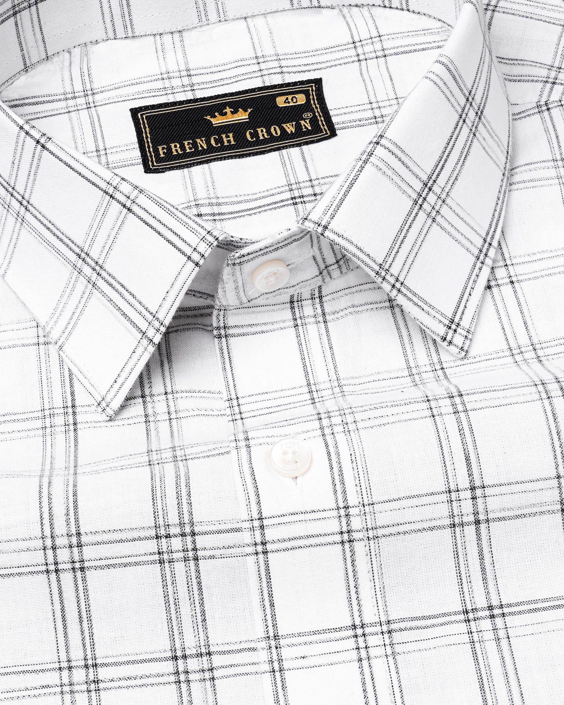 Bright White with Black Plaid Premium Cotton Shirt