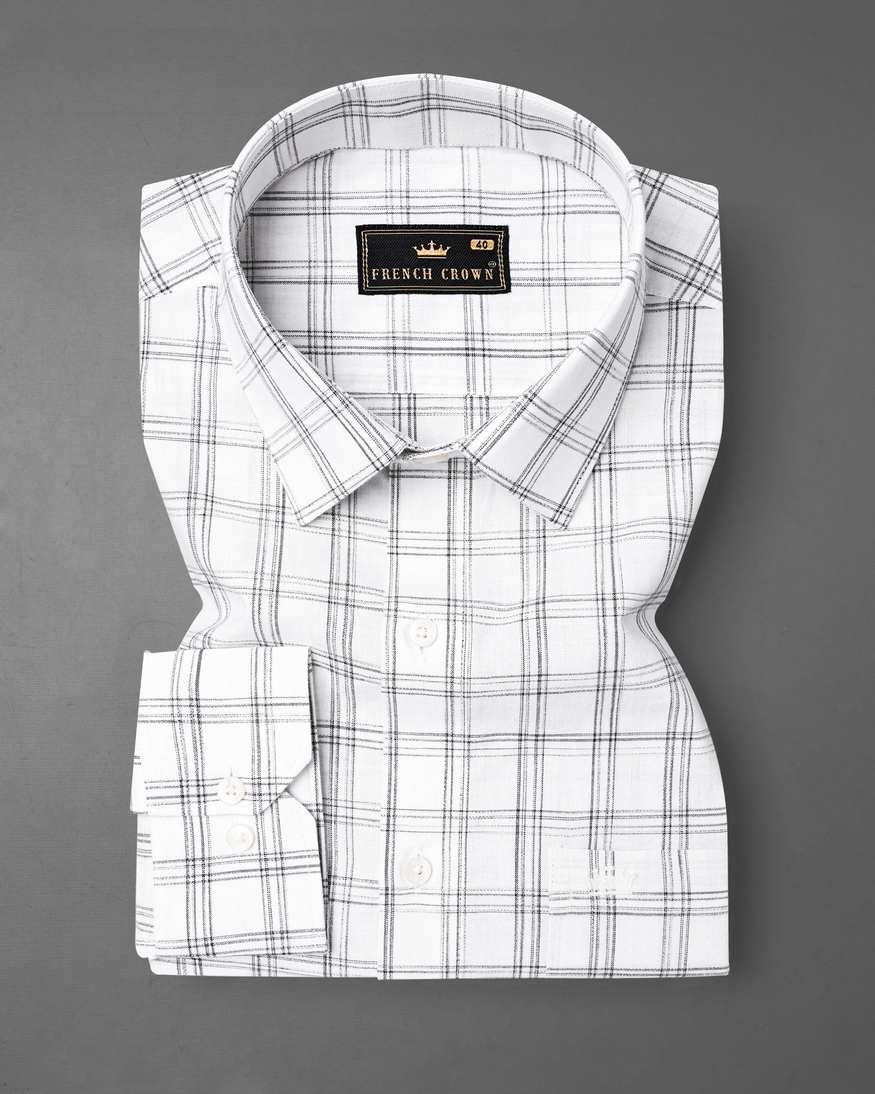 Bright White with Black Plaid Premium Cotton Shirt