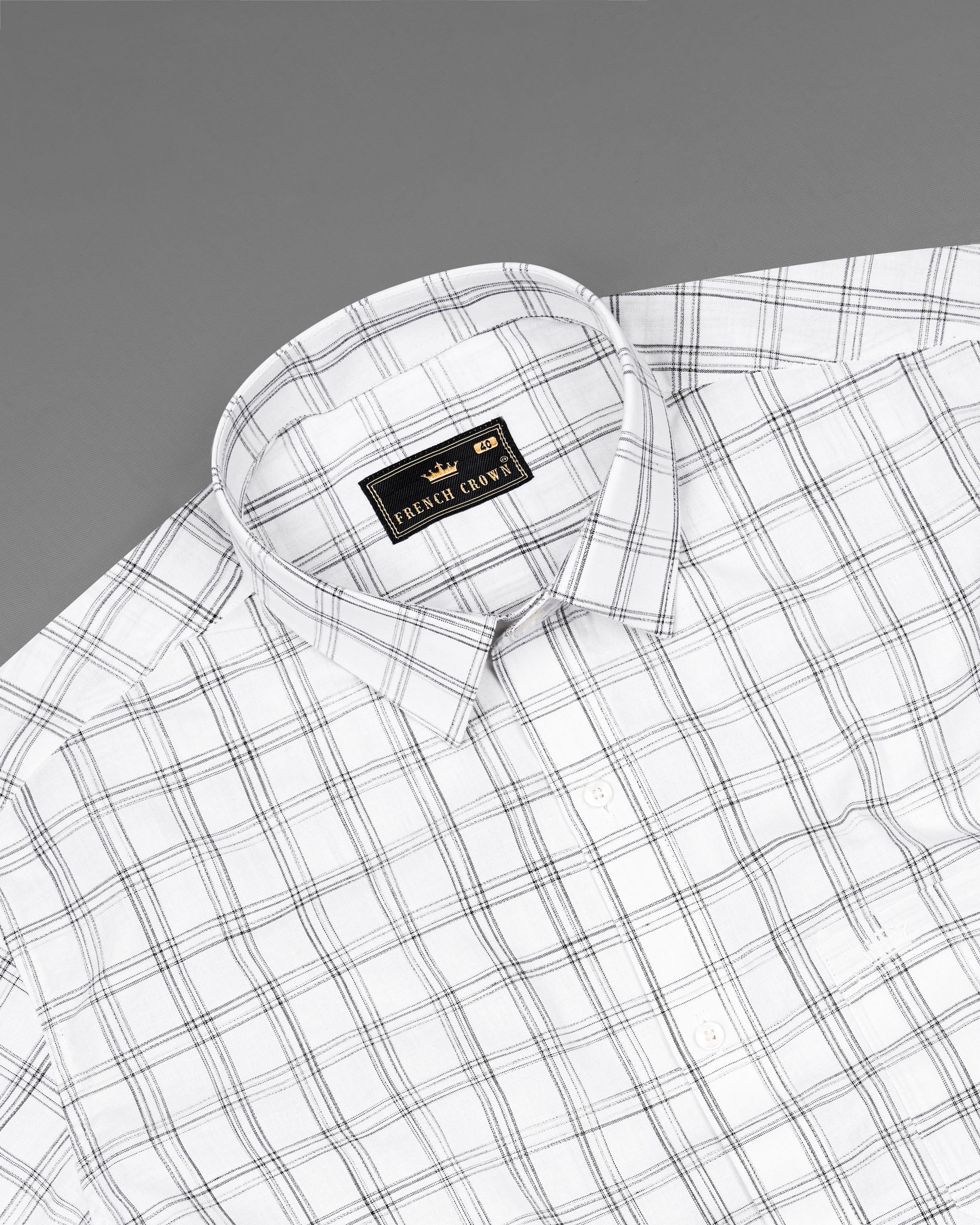 Bright White with Black Plaid Premium Cotton Shirt