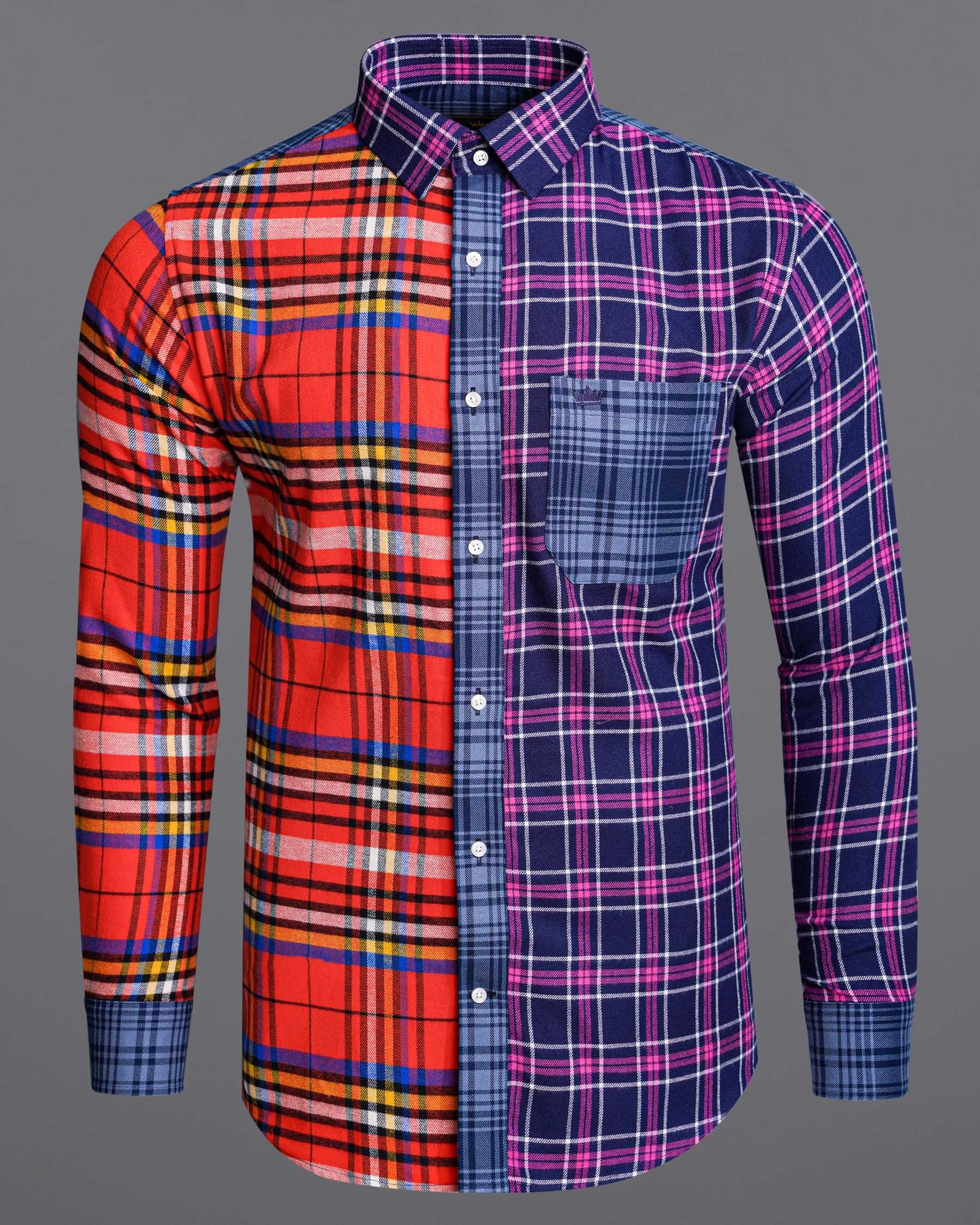 Cinnabar Red with Cloud Burst Blue Plaid Designer Flannel Shirt