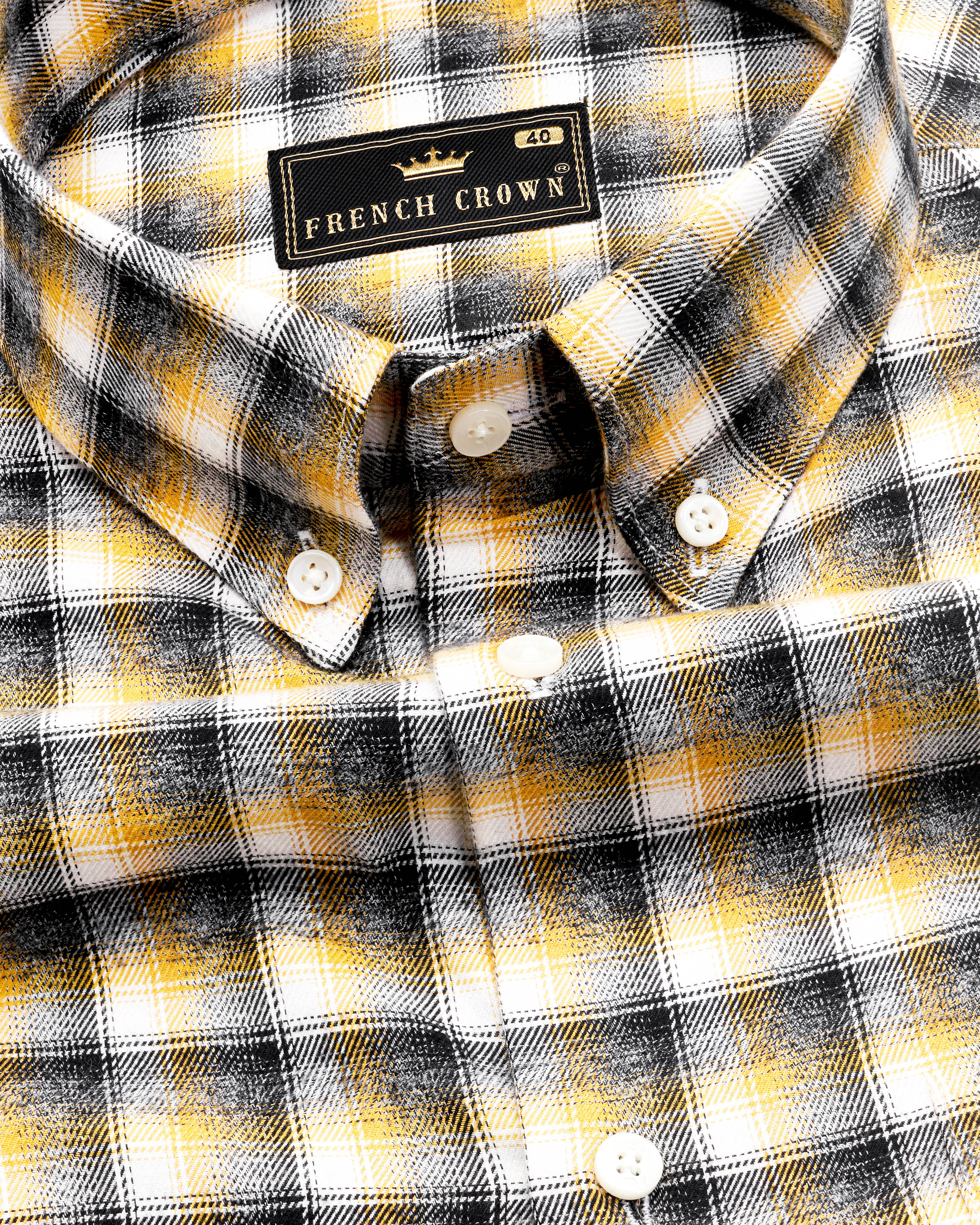 Mirage Black with Mikado Yellow Checkered Printed Twill Premium Cotton Designer Shirt