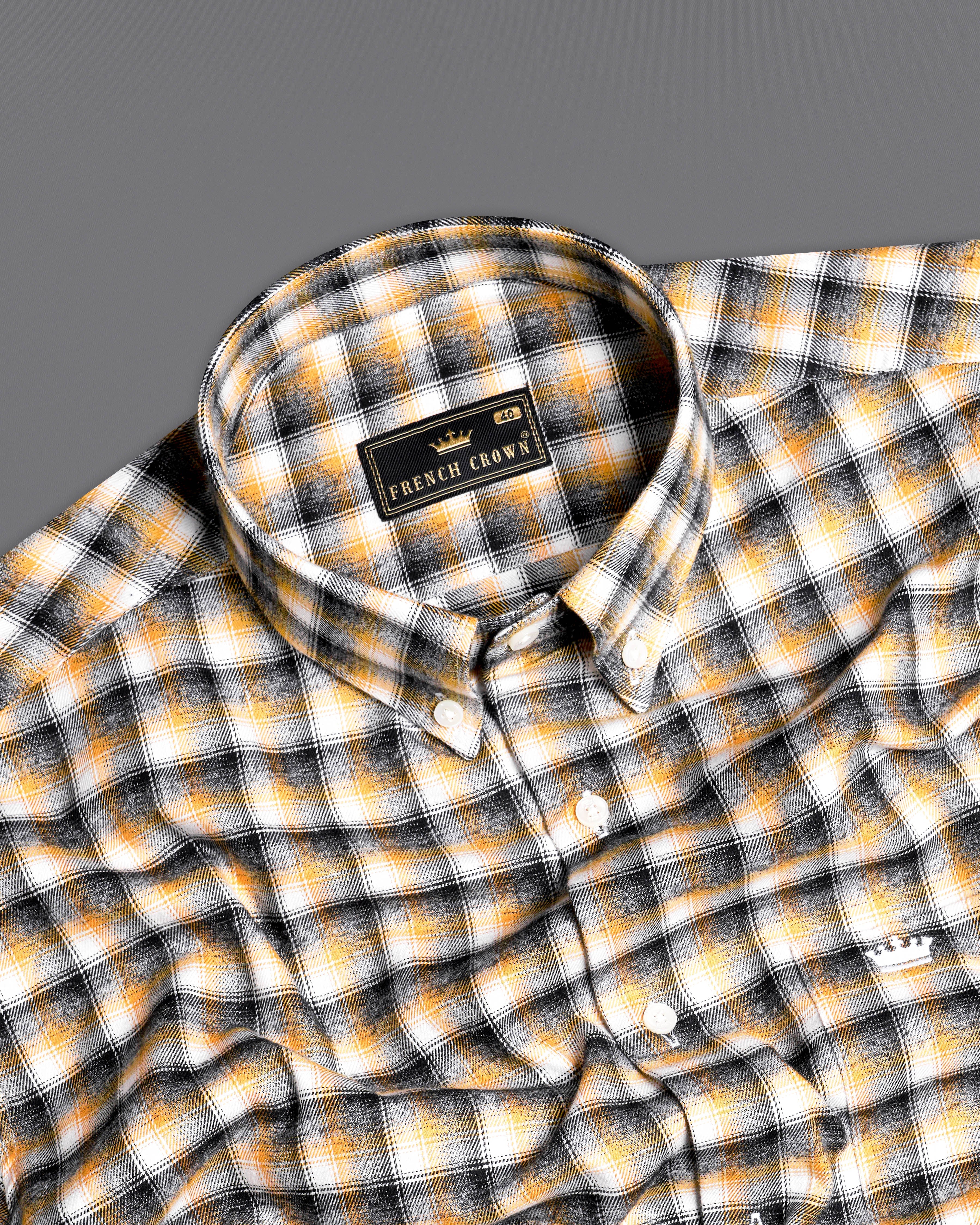 Mirage Black with Mikado Yellow Checkered Printed Twill Premium Cotton Designer Shirt