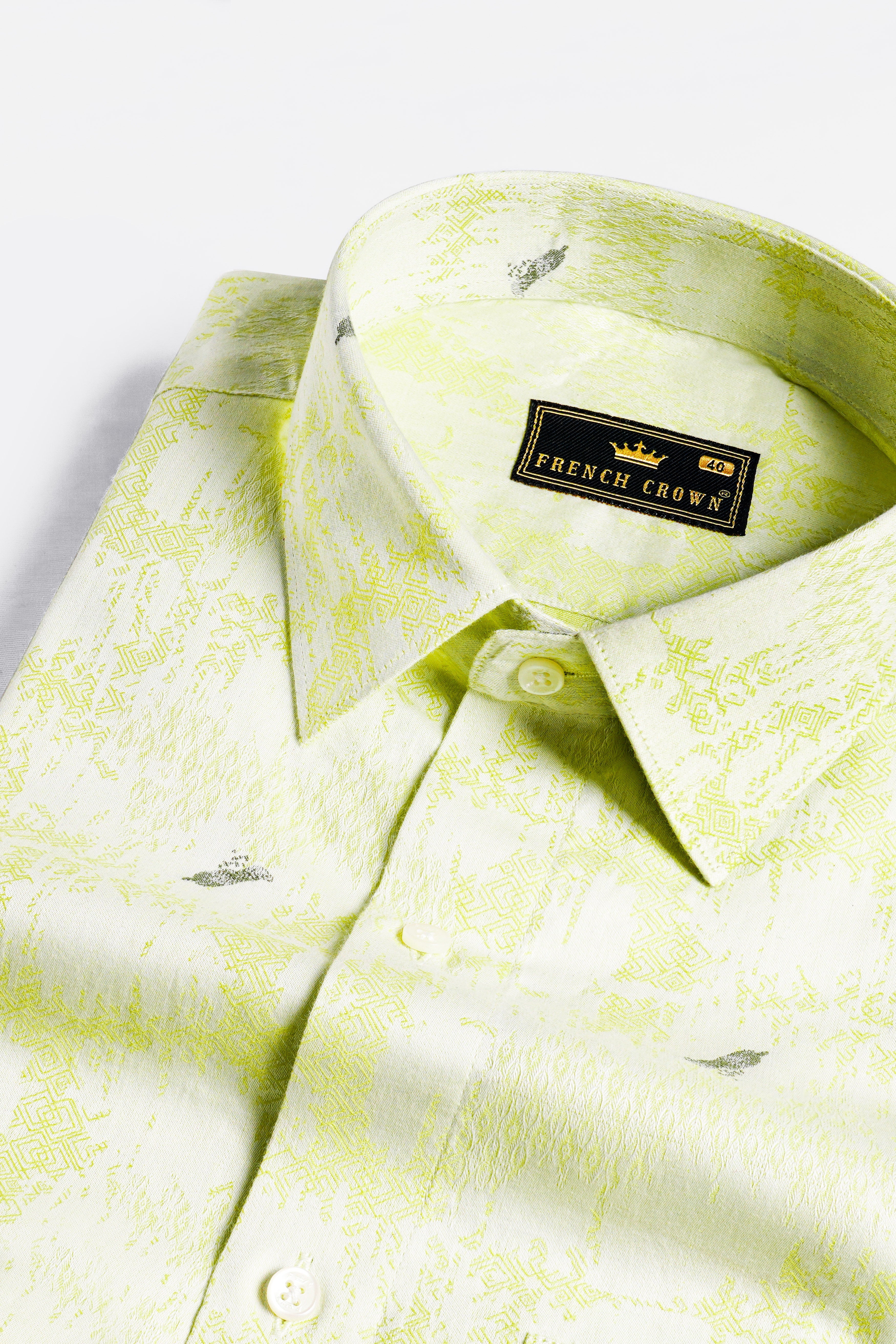 Wattle Mint faded feather Jacquard Textured Premium Giza Cotton Shirt