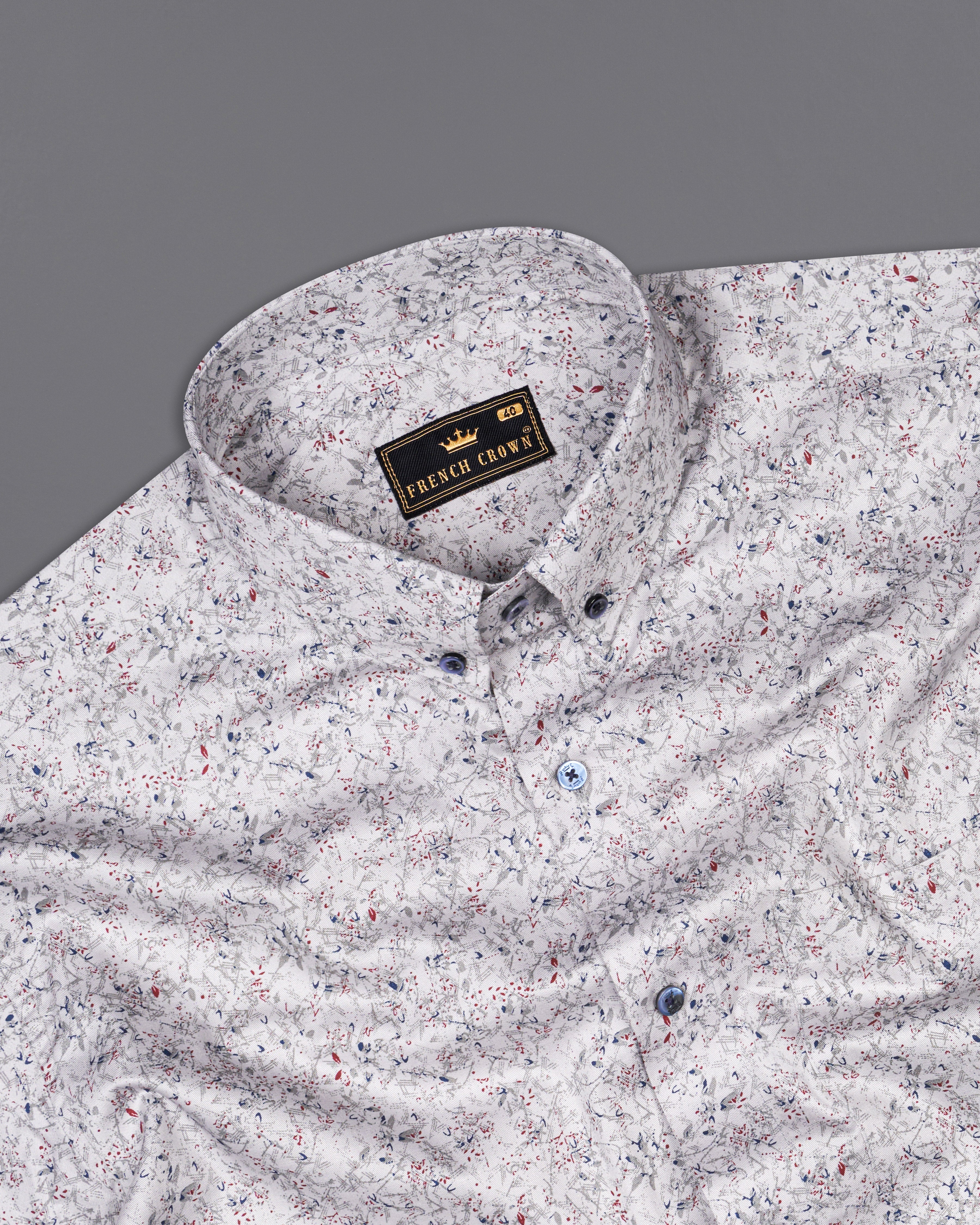 White and Downriver Blue Colour Sprint Printed Twill Premium Cotton Shirt