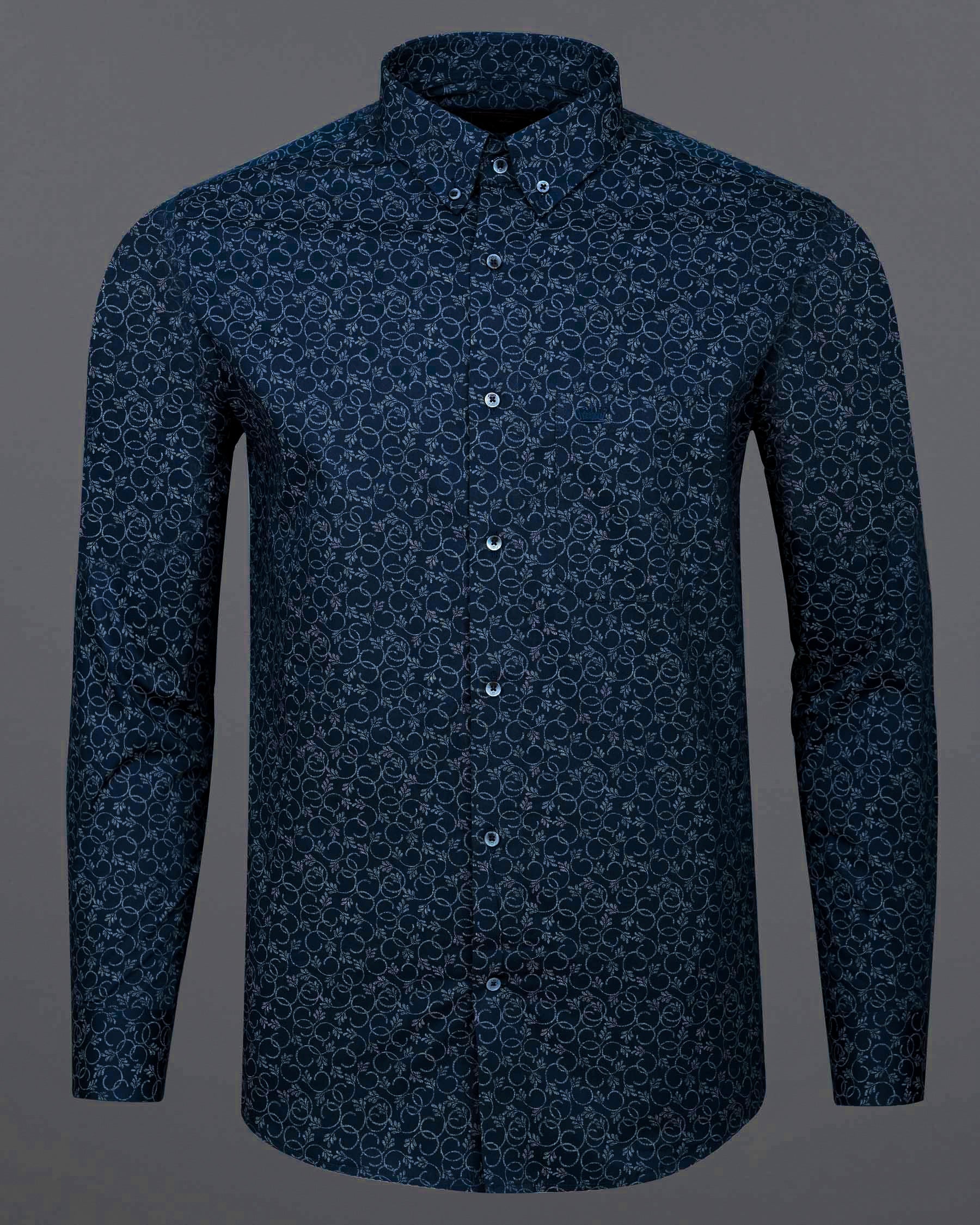 Bunting Blue Chintz Printed Twill Premium Cotton Shirt