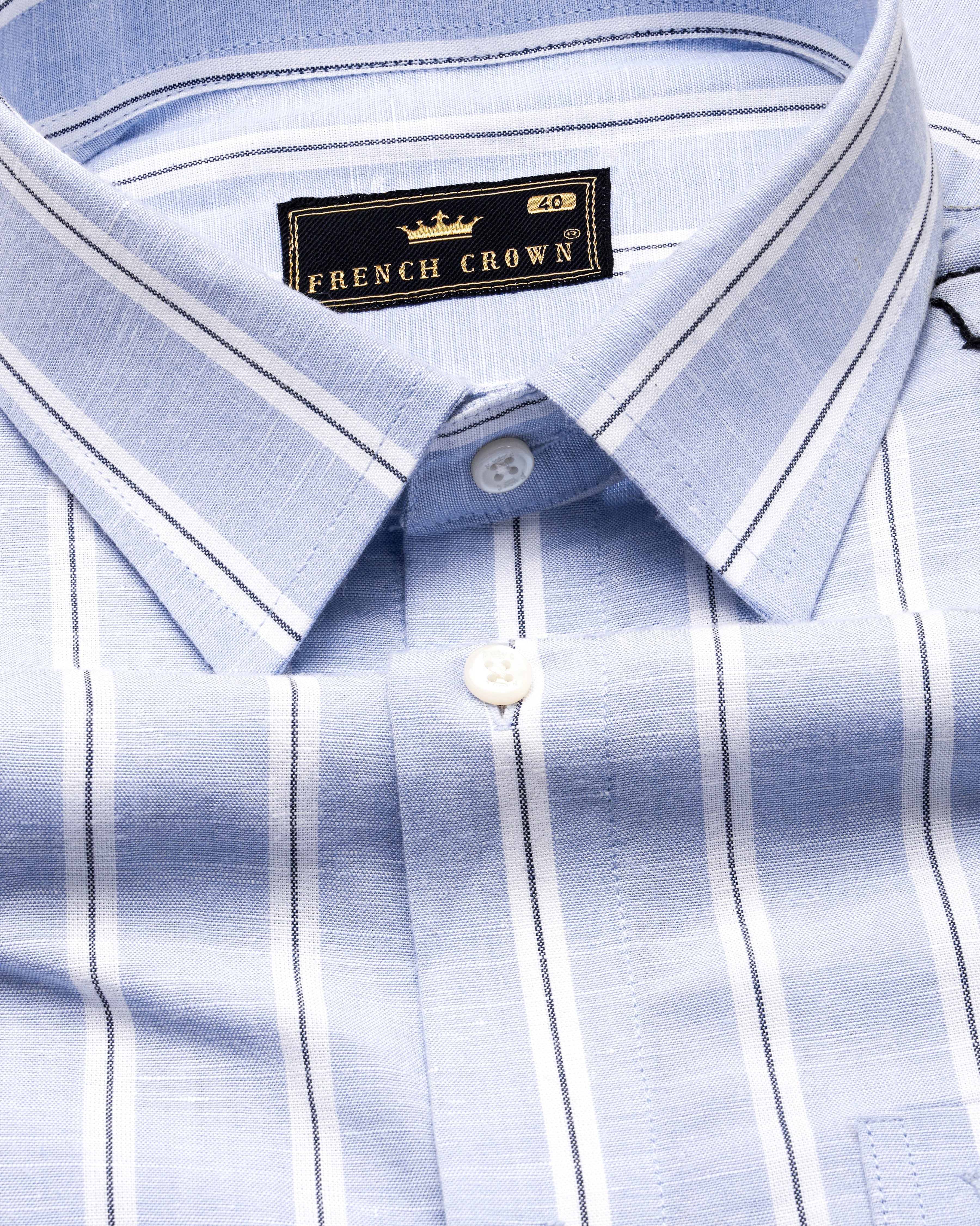 Periwinkle Blue and White Striped Luxurious Linen Hand Embroidered Signature Designer Shirt 7572-EH084-38, 7572-EH084-H-38, 7572-EH084-39, 7572-EH084-H-39, 7572-EH084-40, 7572-EH084-H-40, 7572-EH084-42, 7572-EH084-H-42, 7572-EH084-44, 7572-EH084-H-44, 7572-EH084-46, 7572-EH084-H-46, 7572-EH084-48, 7572-EH084-H-48, 7572-EH084-50, 7572-EH084-H-50, 7572-EH084-52, 7572-EH084-H-52