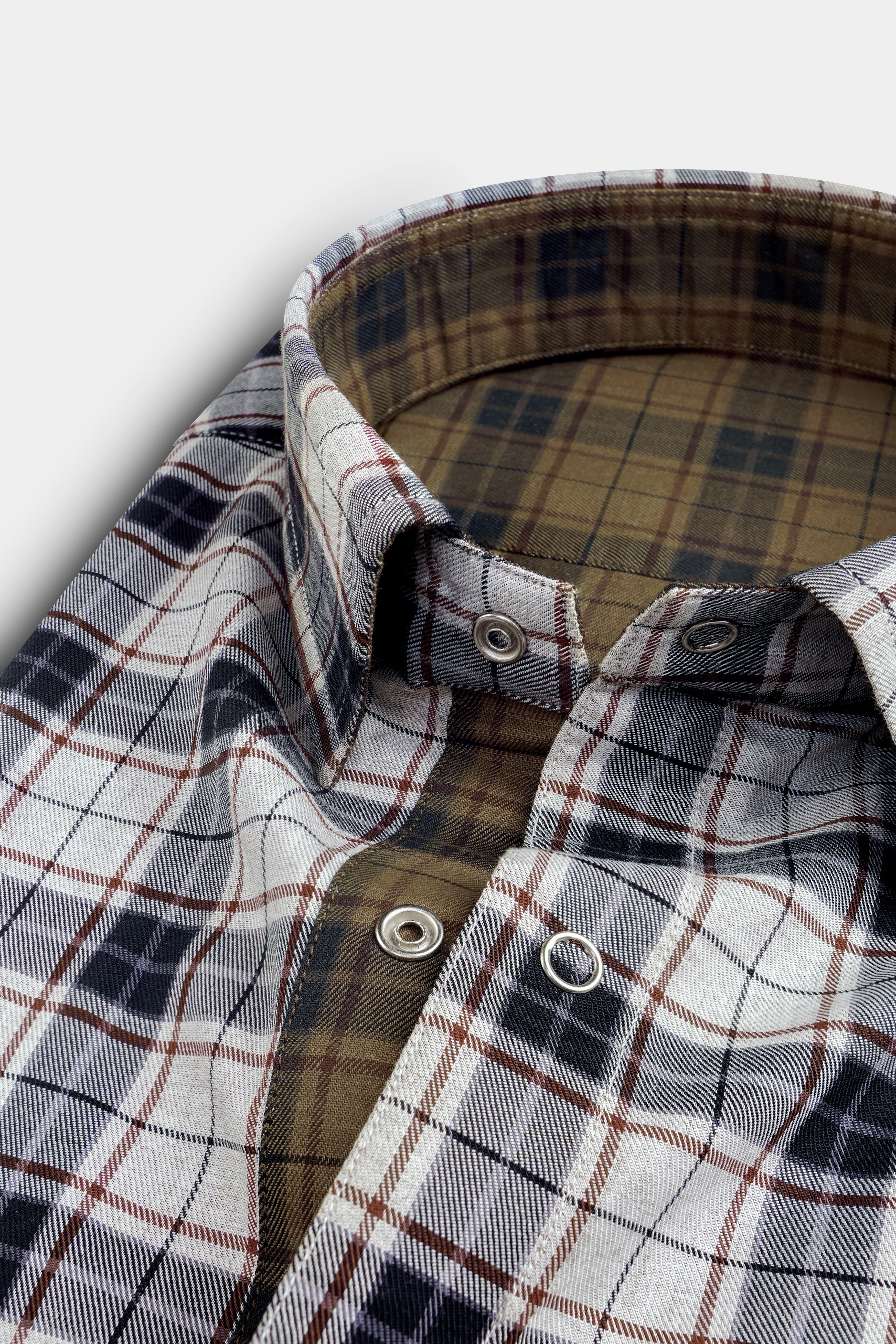 Bright White Plaid and Korma Brown Plaid Royal Oxford Reversible Shirt