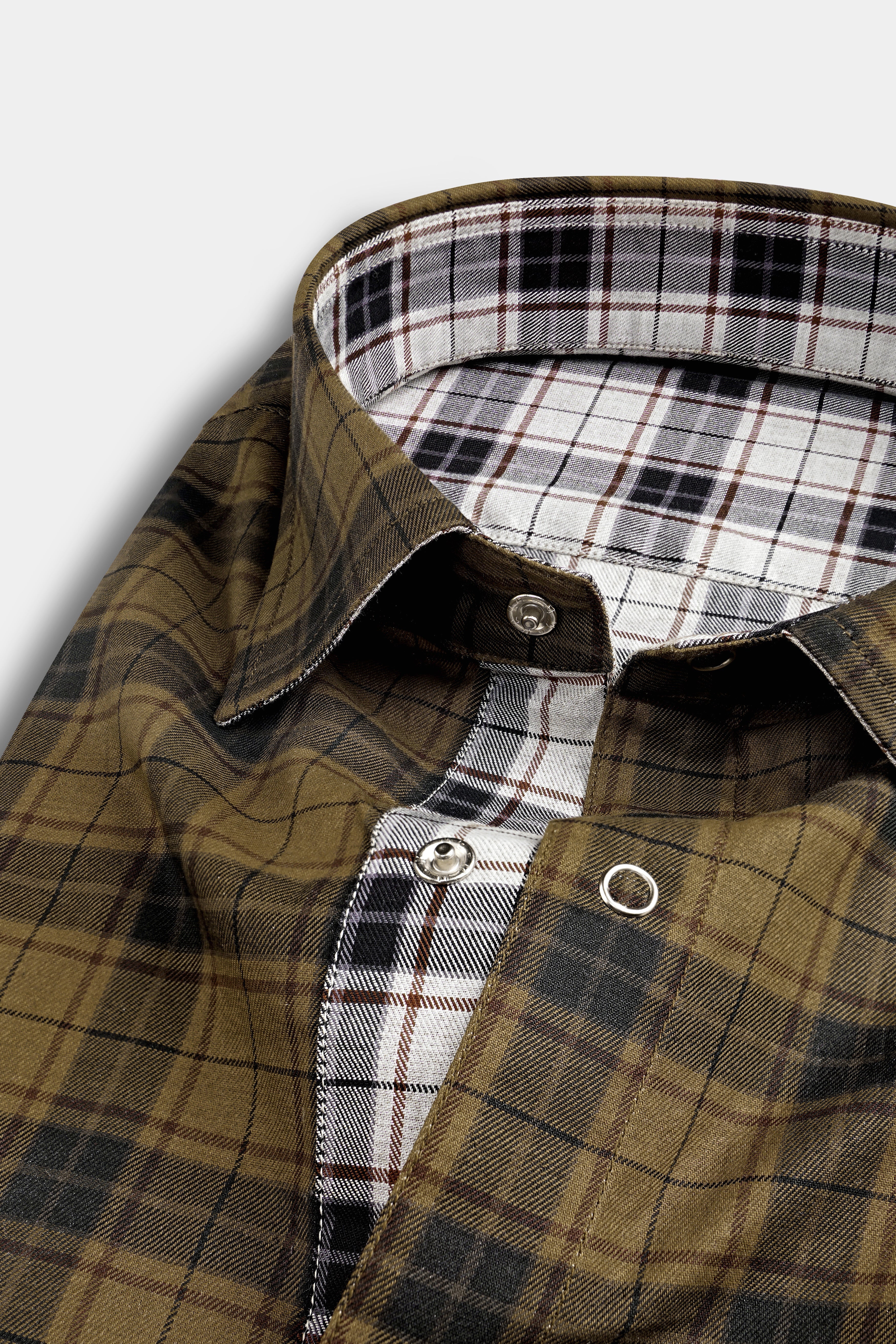 Bright White Plaid and Korma Brown Plaid Royal Oxford Reversible Shirt