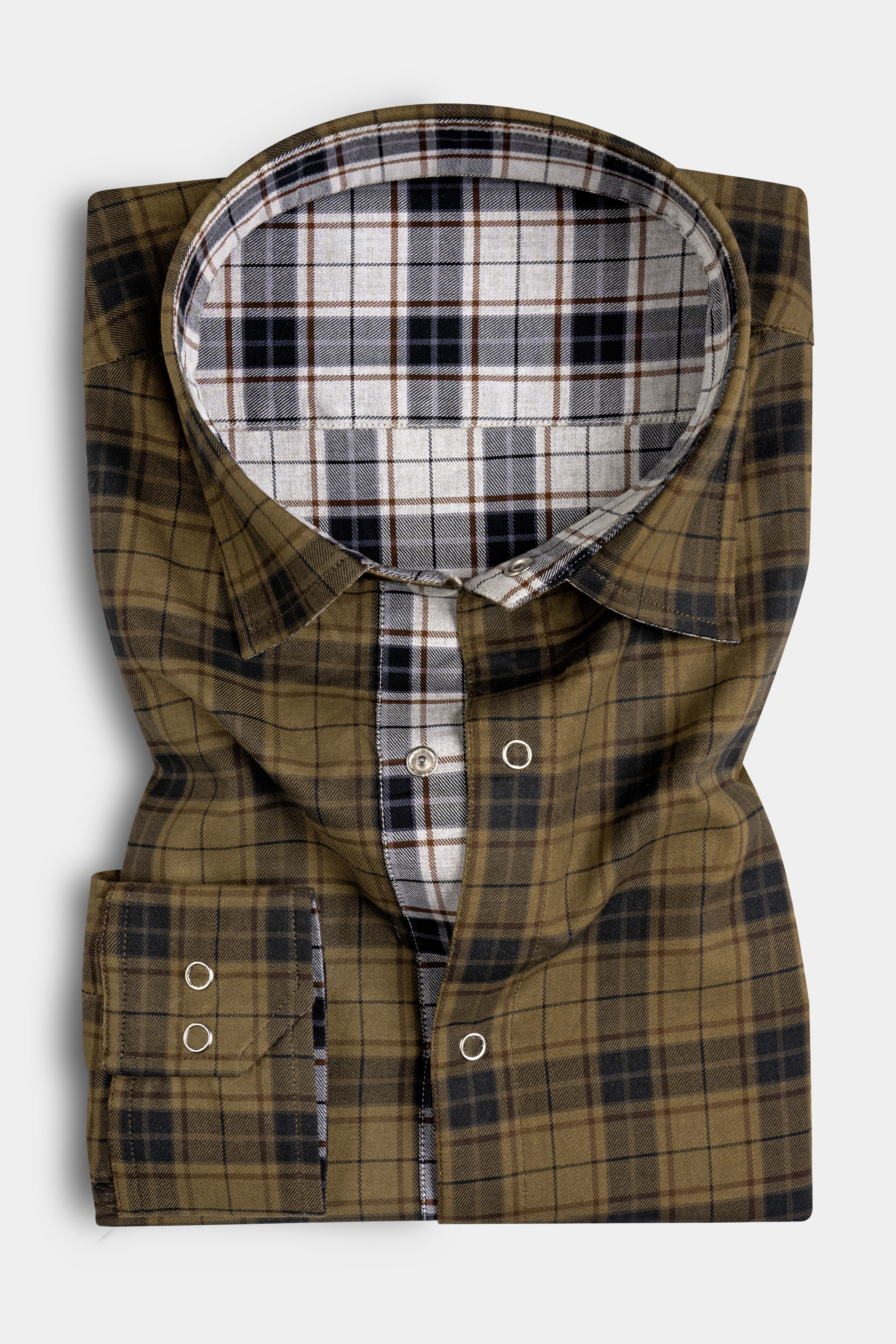 Bright White Plaid and Korma Brown Plaid Royal Oxford Reversible Shirt