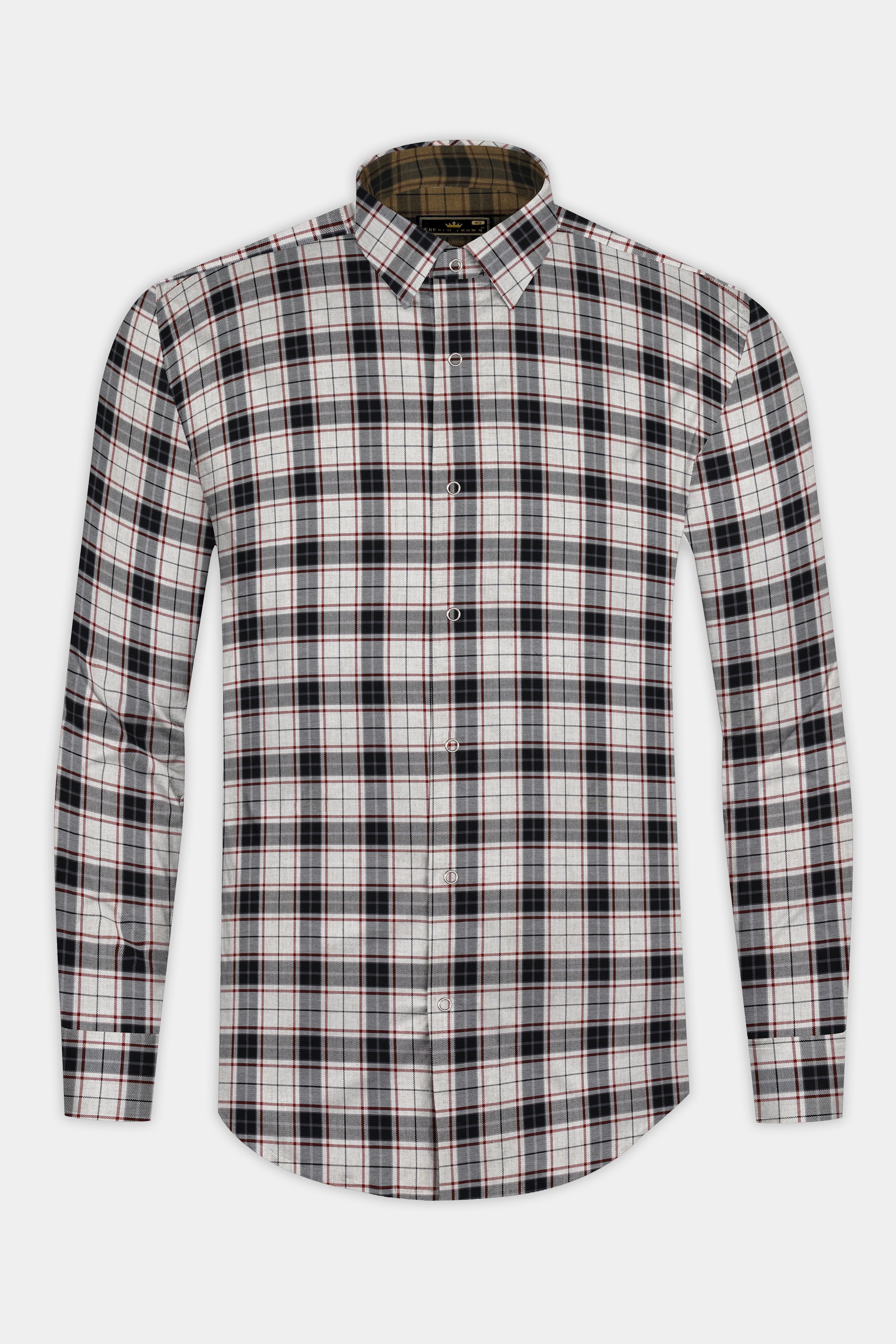 Bright White Plaid and Korma Brown Plaid Royal Oxford Reversible Shirt