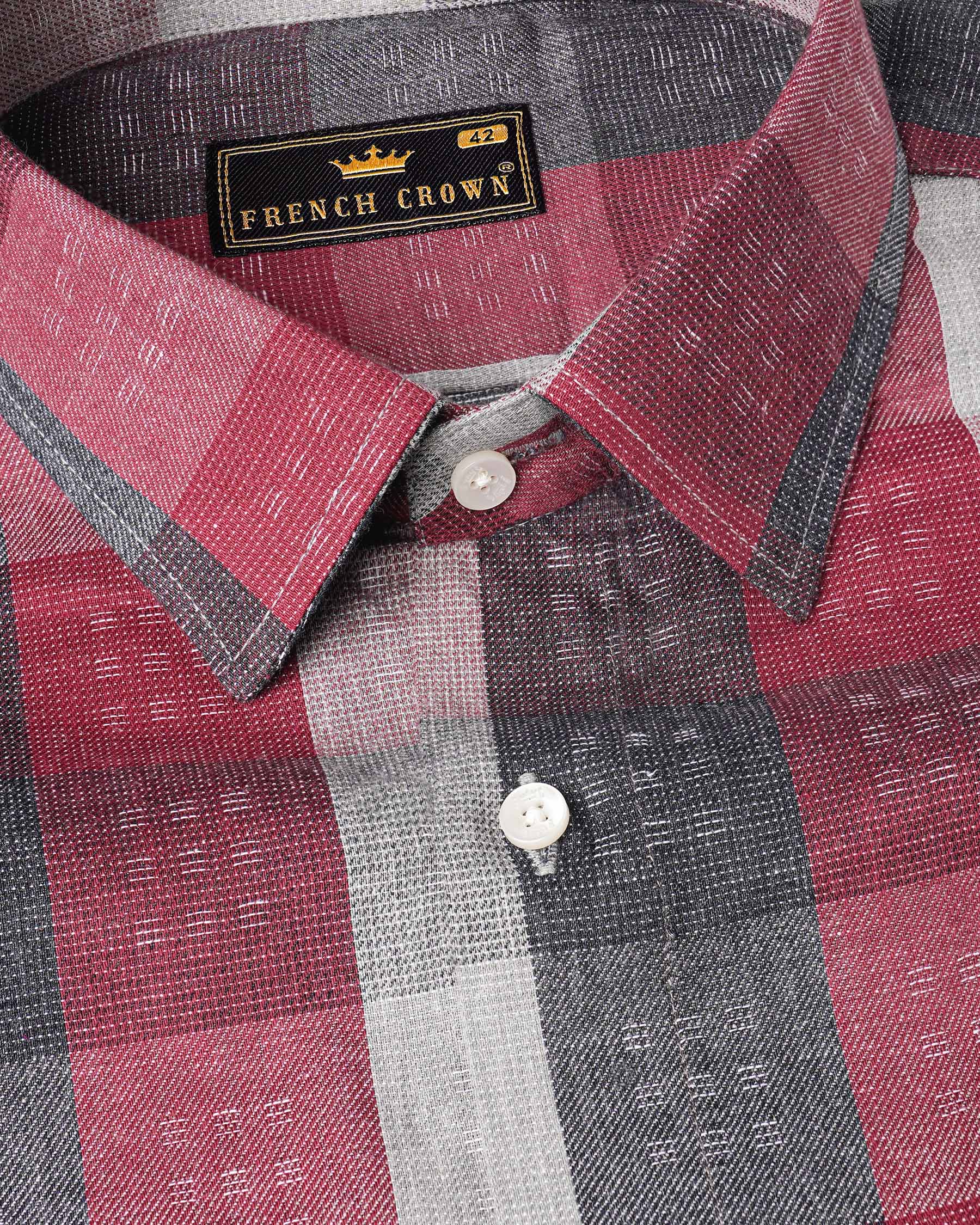 Copper Rust Red and Gainsboro Gray Plaid Dobby Textured Premium Giza Cotton Shirt 7588-38,7588-38,7588-39,7588-39,7588-40,7588-40,7588-42,7588-42,7588-44,7588-44,7588-46,7588-46,7588-48,7588-48,7588-50,7588-50,7588-52,7588-52