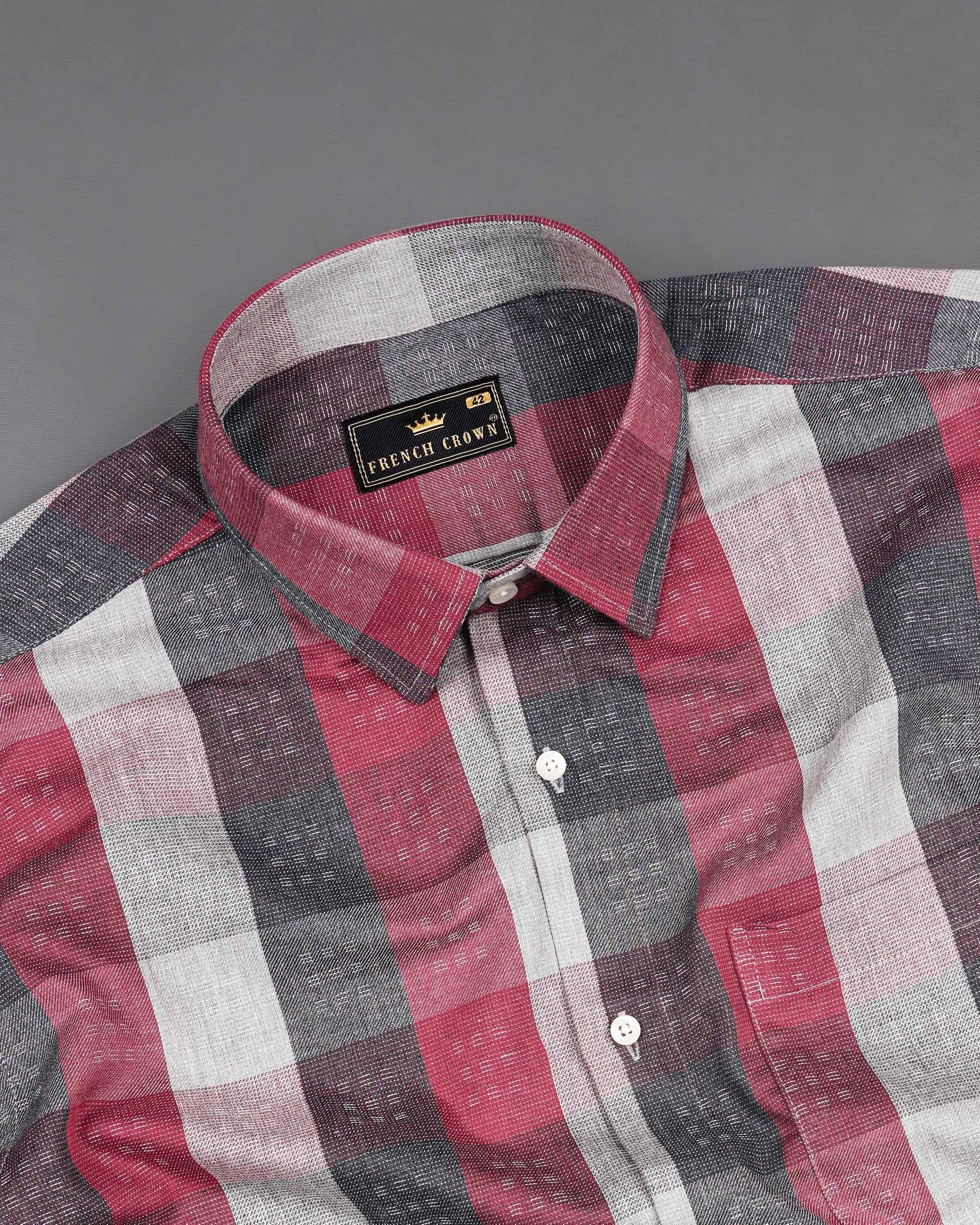 Copper Rust Red and Gainsboro Gray Plaid Dobby Textured Premium Giza Cotton Shirt 7588-38,7588-38,7588-39,7588-39,7588-40,7588-40,7588-42,7588-42,7588-44,7588-44,7588-46,7588-46,7588-48,7588-48,7588-50,7588-50,7588-52,7588-52