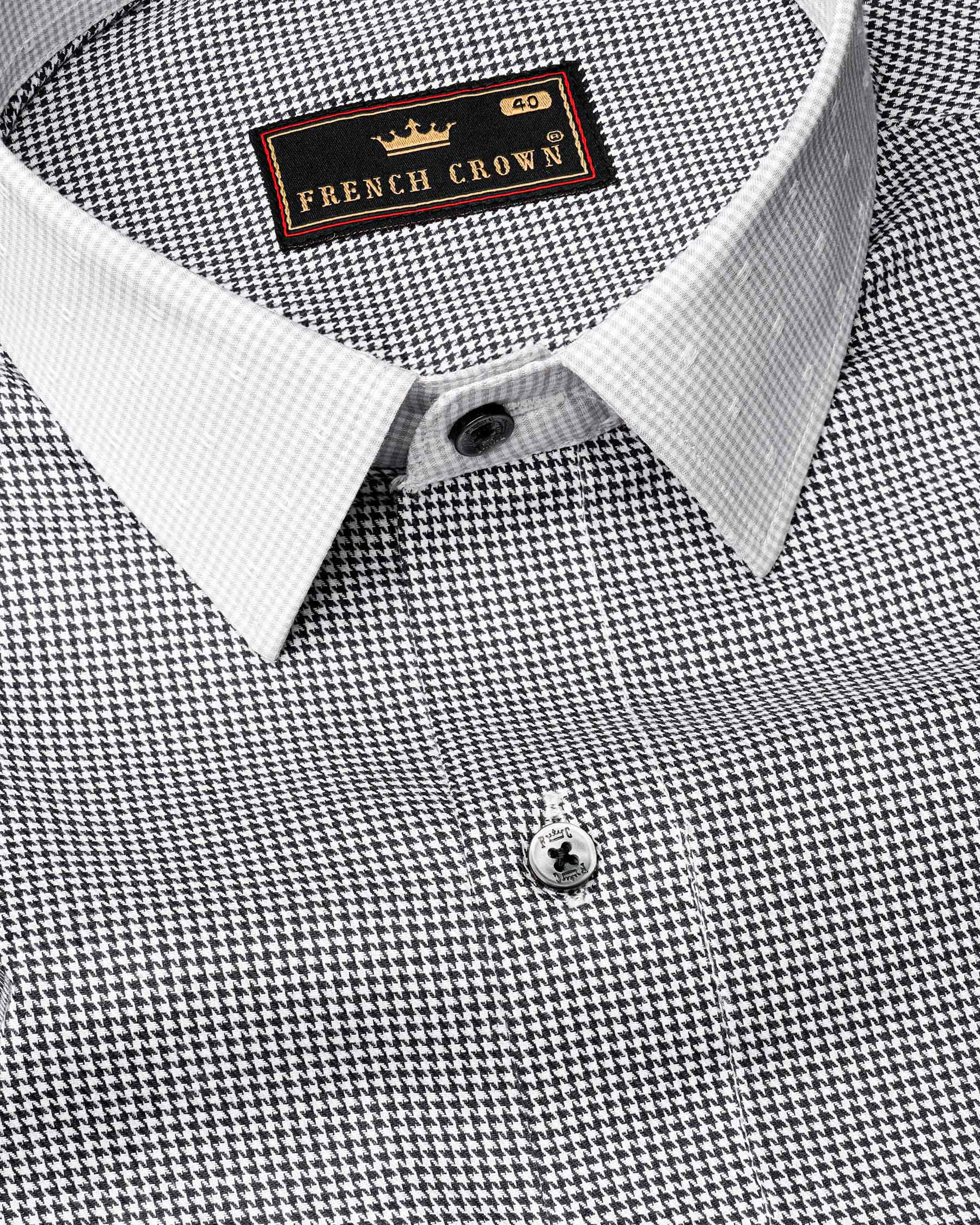 Outer Space Gray with Bright White Half and Half Houndstooth Textured Designer Shirt