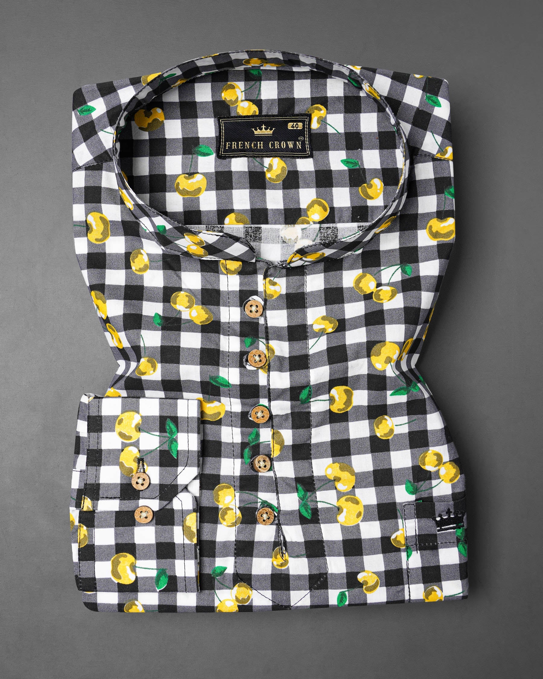 Jade Black and White Checked with yellow Cherries Printed Premium Cotton Shirt 7652-KS-38,7652-KS-38,7652-KS-39,7652-KS-39,7652-KS-40,7652-KS-40,7652-KS-42,7652-KS-42,7652-KS-44,7652-KS-44,7652-KS-46,7652-KS-46,7652-KS-48,7652-KS-48,7652-KS-50,7652-KS-50,7652-KS-52,7652-KS-52