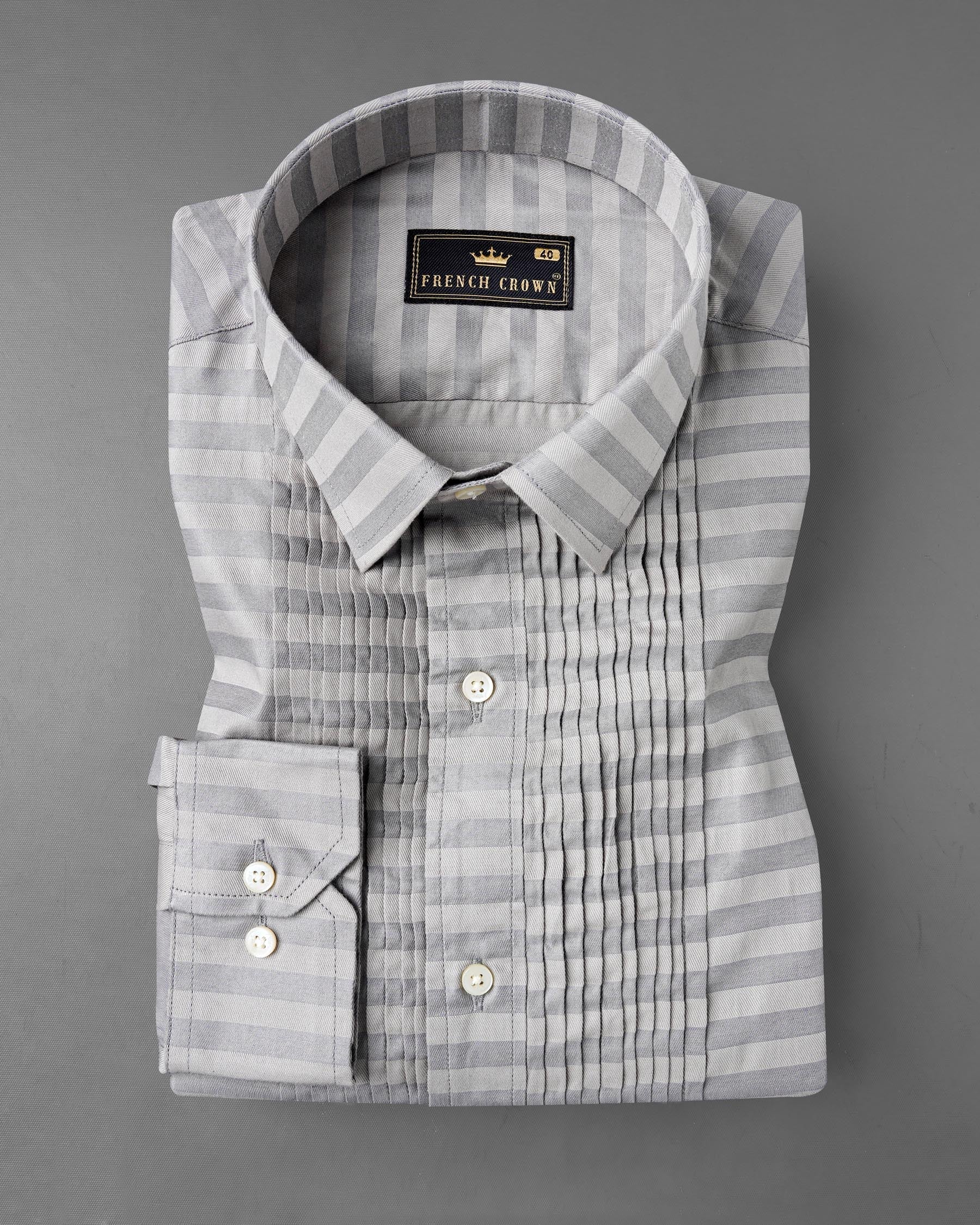 Pale Slate Gray and Mountain Mist Gray Snake Pleated Striped Dobby Shirt 7675-TXD-38,7675-TXD-38,7675-TXD-39,7675-TXD-39,7675-TXD-40,7675-TXD-40,7675-TXD-42,7675-TXD-42,7675-TXD-44,7675-TXD-44,7675-TXD-46,7675-TXD-46,7675-TXD-48,7675-TXD-48,7675-TXD-50,7675-TXD-50,7675-TXD-52,7675-TXD-52