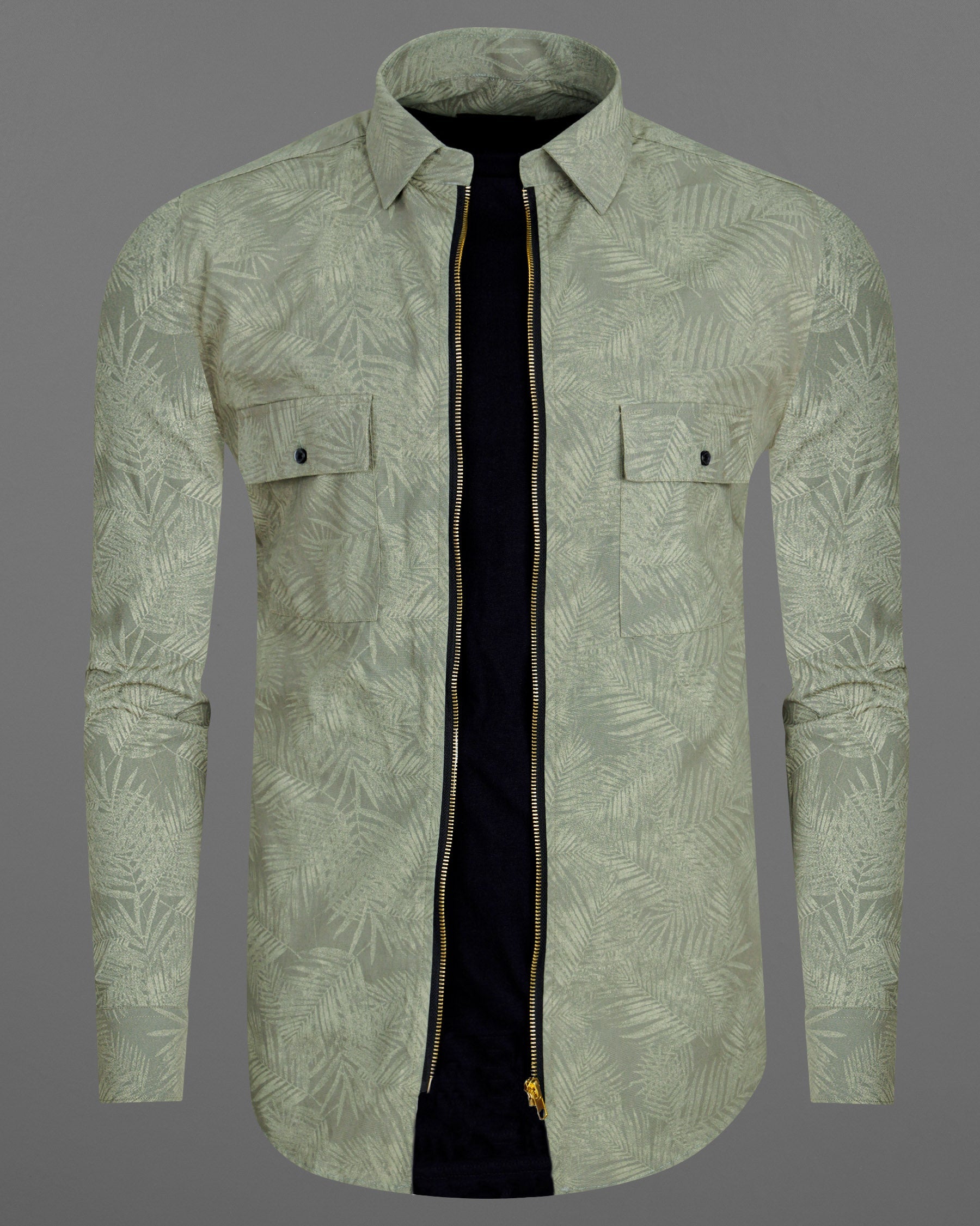 Cement Green Leaves Printed Royal Oxford Zipper Designer Overshirt 7715-OS-P181-38,7715-OS-P181-38,7715-OS-P181-39,7715-OS-P181-39,7715-OS-P181-40,7715-OS-P181-40,7715-OS-P181-42,7715-OS-P181-42,7715-OS-P181-44,7715-OS-P181-44,7715-OS-P181-46,7715-OS-P181-46,7715-OS-P181-48,7715-OS-P181-48,7715-OS-P181-50,7715-OS-P181-50,7715-OS-P181-52,7715-OS-P181-52