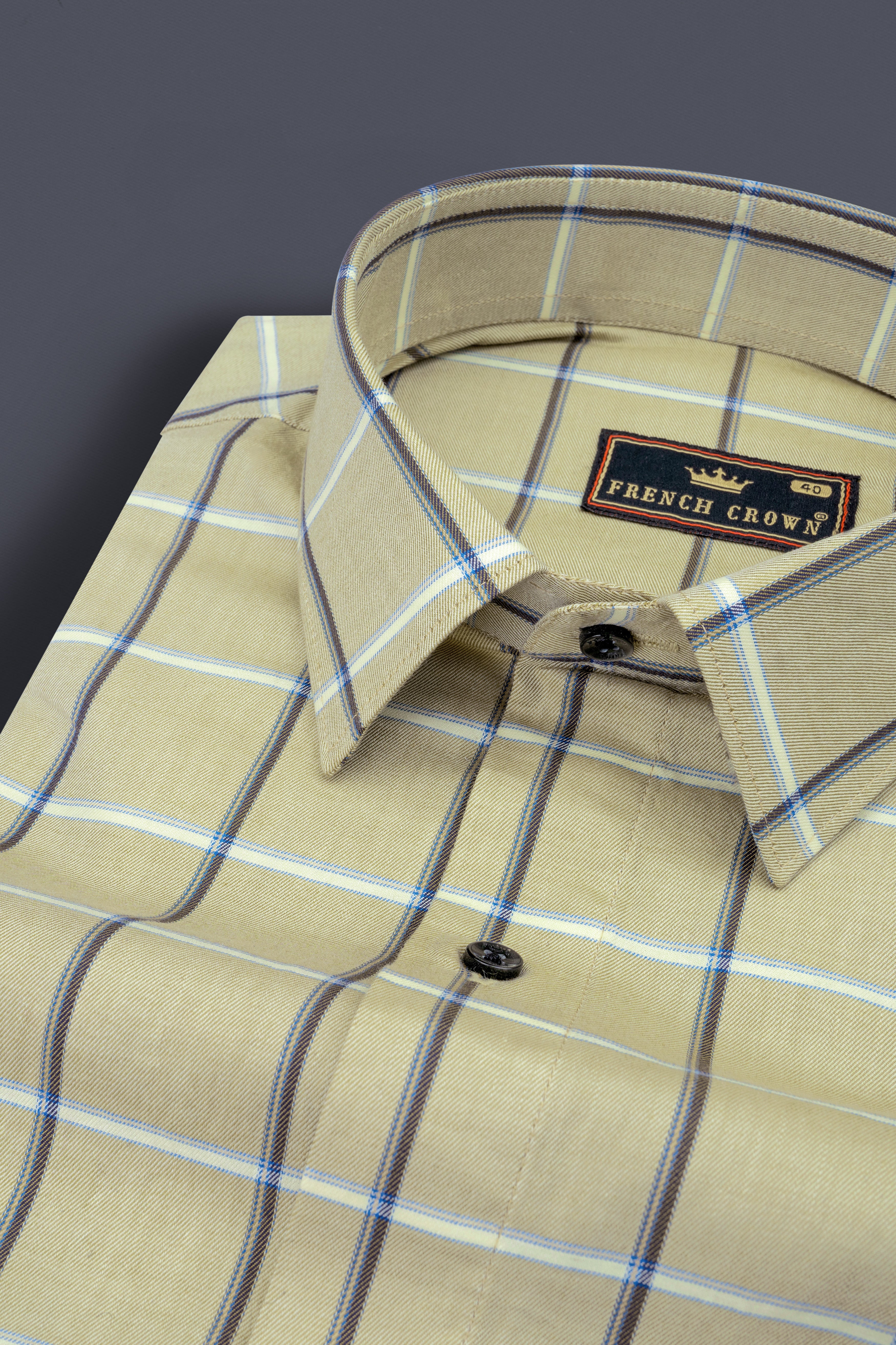 Pavlova Beige Windowpane Twill Textured Premium Cotton Shirt