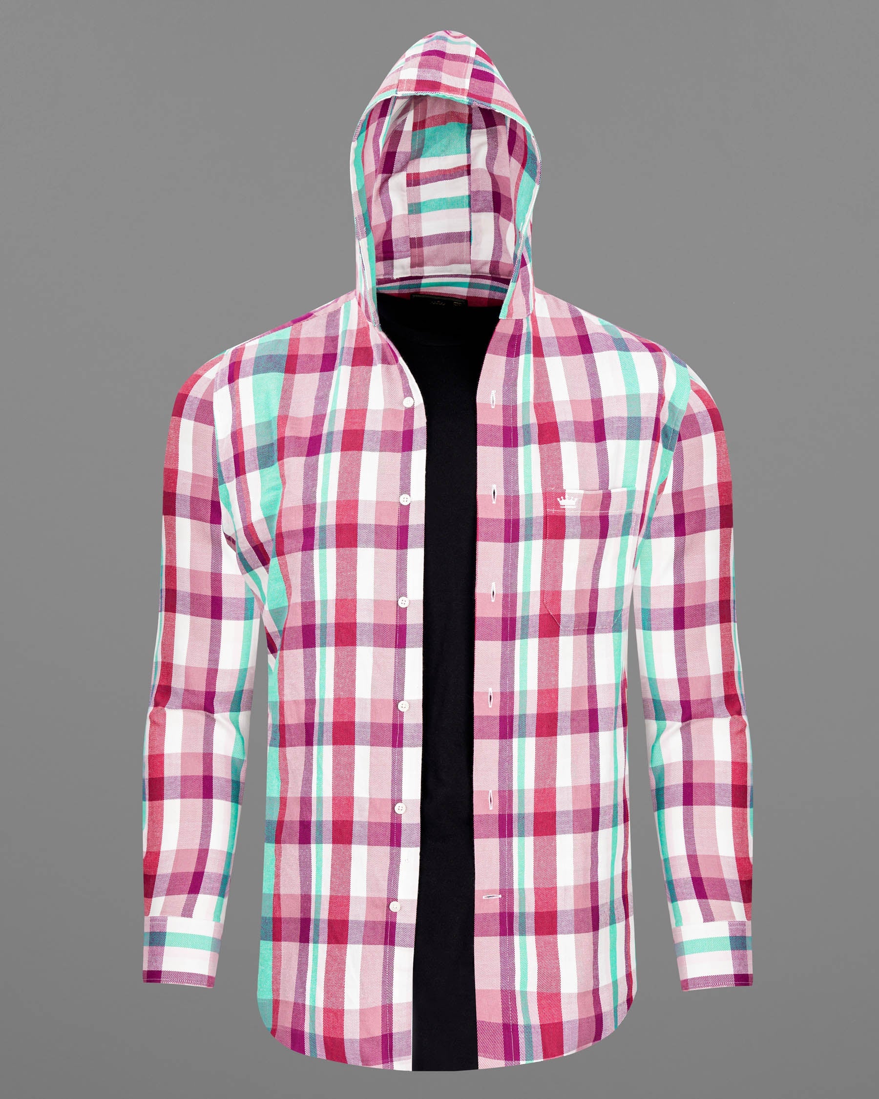 Bright White and Jasper Pink Plaid Twill Premium Cotton Hoodie Shirt 7739-HD-38,7739-HD-38,7739-HD-39,7739-HD-39,7739-HD-40,7739-HD-40,7739-HD-42,7739-HD-42,7739-HD-44,7739-HD-44,7739-HD-46,7739-HD-46,7739-HD-48,7739-HD-48,7739-HD-50,7739-HD-50,7739-HD-52,7739-HD-52	