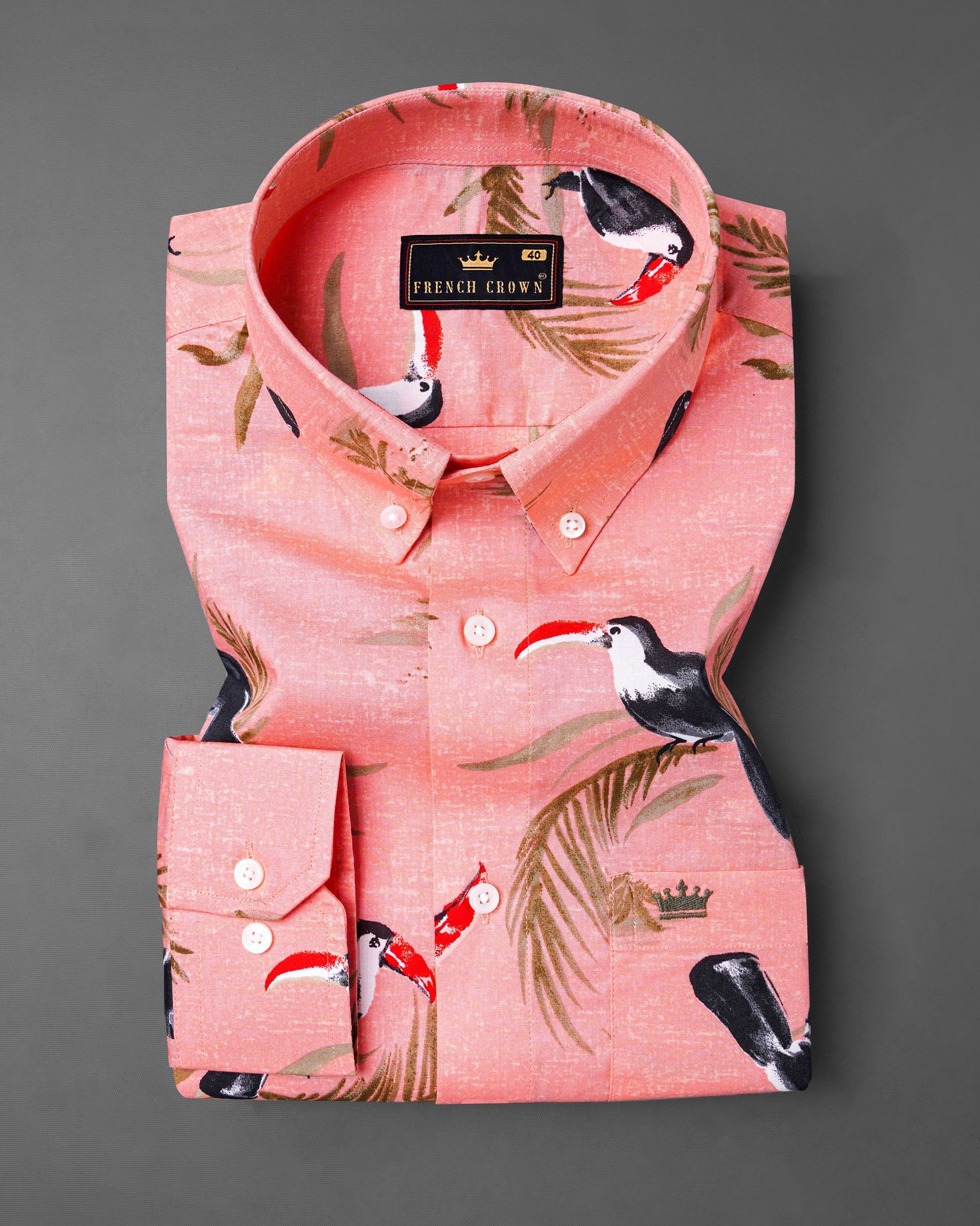 Melon Peach Toco Toucan Printed Premium Cotton Shirt 7740-BD-38,7740-BD-38,7740-BD-39,7740-BD-39,7740-BD-40,7740-BD-40,7740-BD-42,7740-BD-42,7740-BD-44,7740-BD-44,7740-BD-46,7740-BD-46,7740-BD-48,7740-BD-48,7740-BD-50,7740-BD-50,7740-BD-52,7740-BD-52