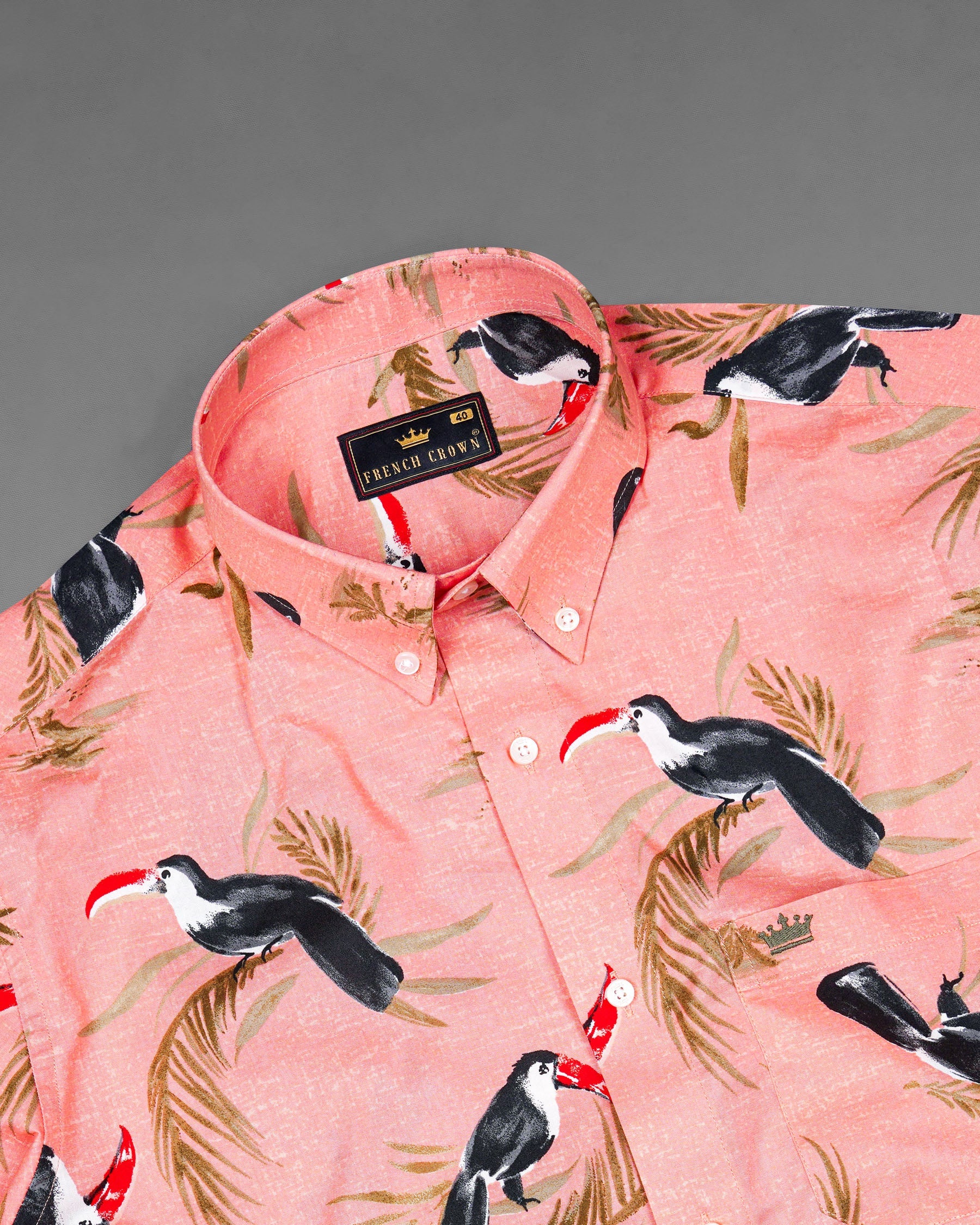 Melon Peach Toco Toucan Printed Premium Cotton Shirt 7740-BD-38,7740-BD-38,7740-BD-39,7740-BD-39,7740-BD-40,7740-BD-40,7740-BD-42,7740-BD-42,7740-BD-44,7740-BD-44,7740-BD-46,7740-BD-46,7740-BD-48,7740-BD-48,7740-BD-50,7740-BD-50,7740-BD-52,7740-BD-52