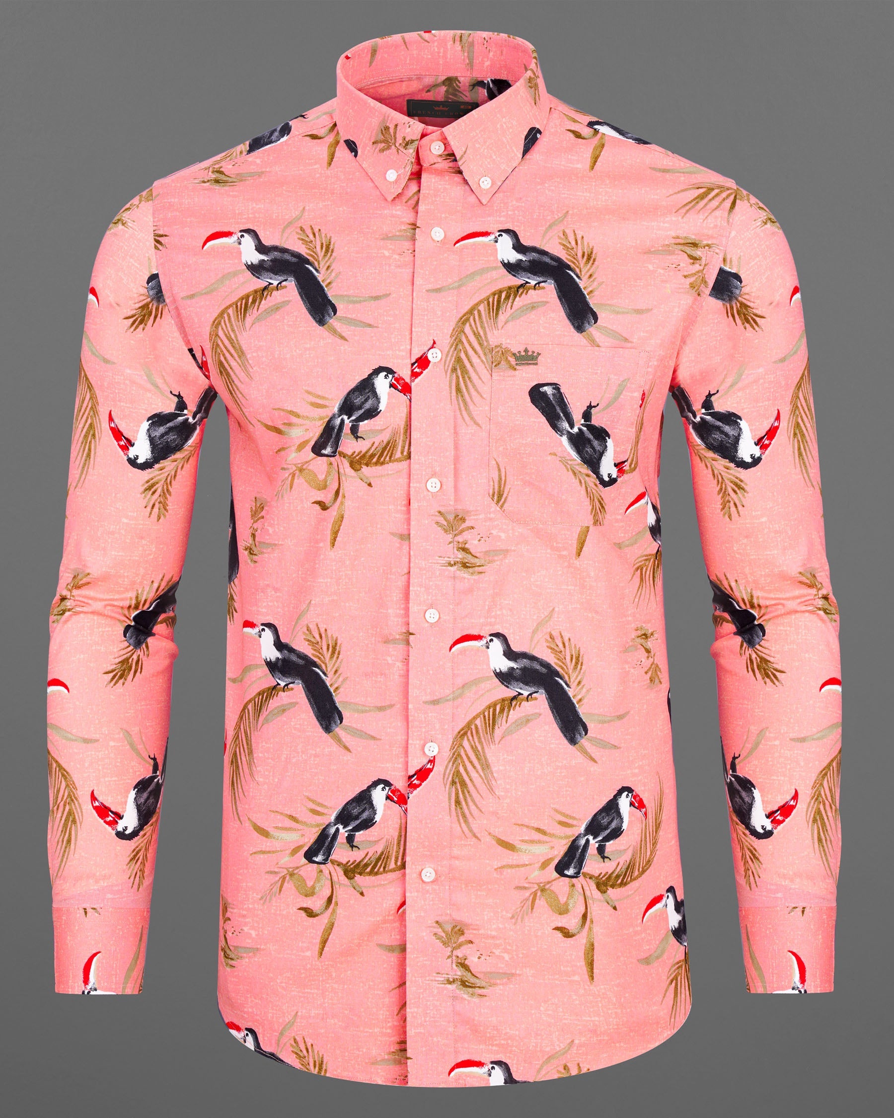 Melon Peach Toco Toucan Printed Premium Cotton Shirt 7740-BD-38,7740-BD-38,7740-BD-39,7740-BD-39,7740-BD-40,7740-BD-40,7740-BD-42,7740-BD-42,7740-BD-44,7740-BD-44,7740-BD-46,7740-BD-46,7740-BD-48,7740-BD-48,7740-BD-50,7740-BD-50,7740-BD-52,7740-BD-52