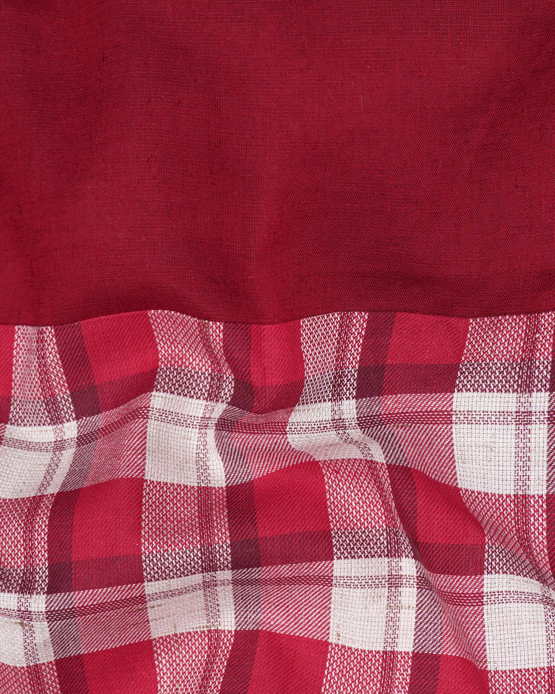 Firebrick Maroon Plaid Dobby Textured Premium Giza Cotton Designer Shirt