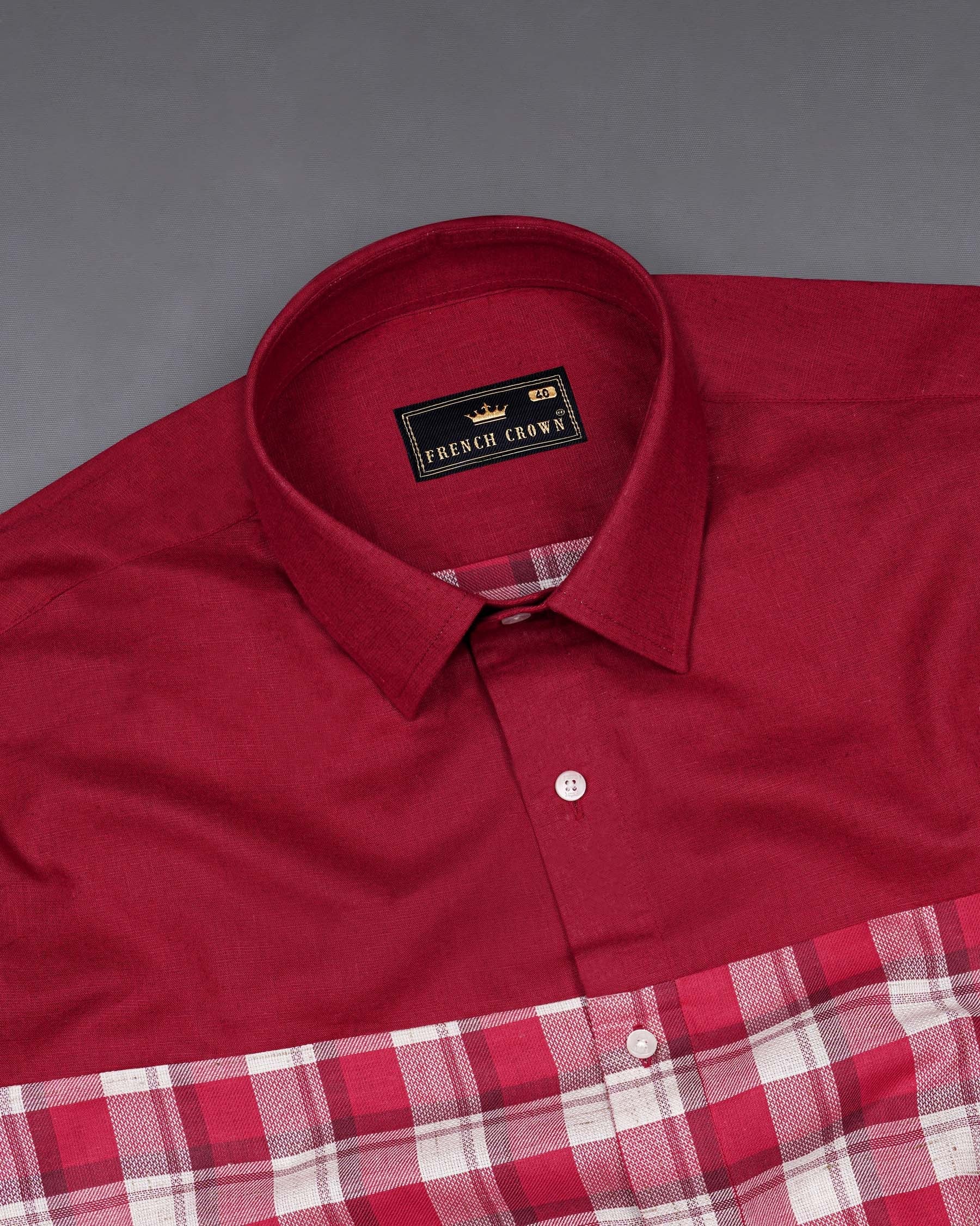 Firebrick Maroon Plaid Dobby Textured Premium Giza Cotton Designer Shirt