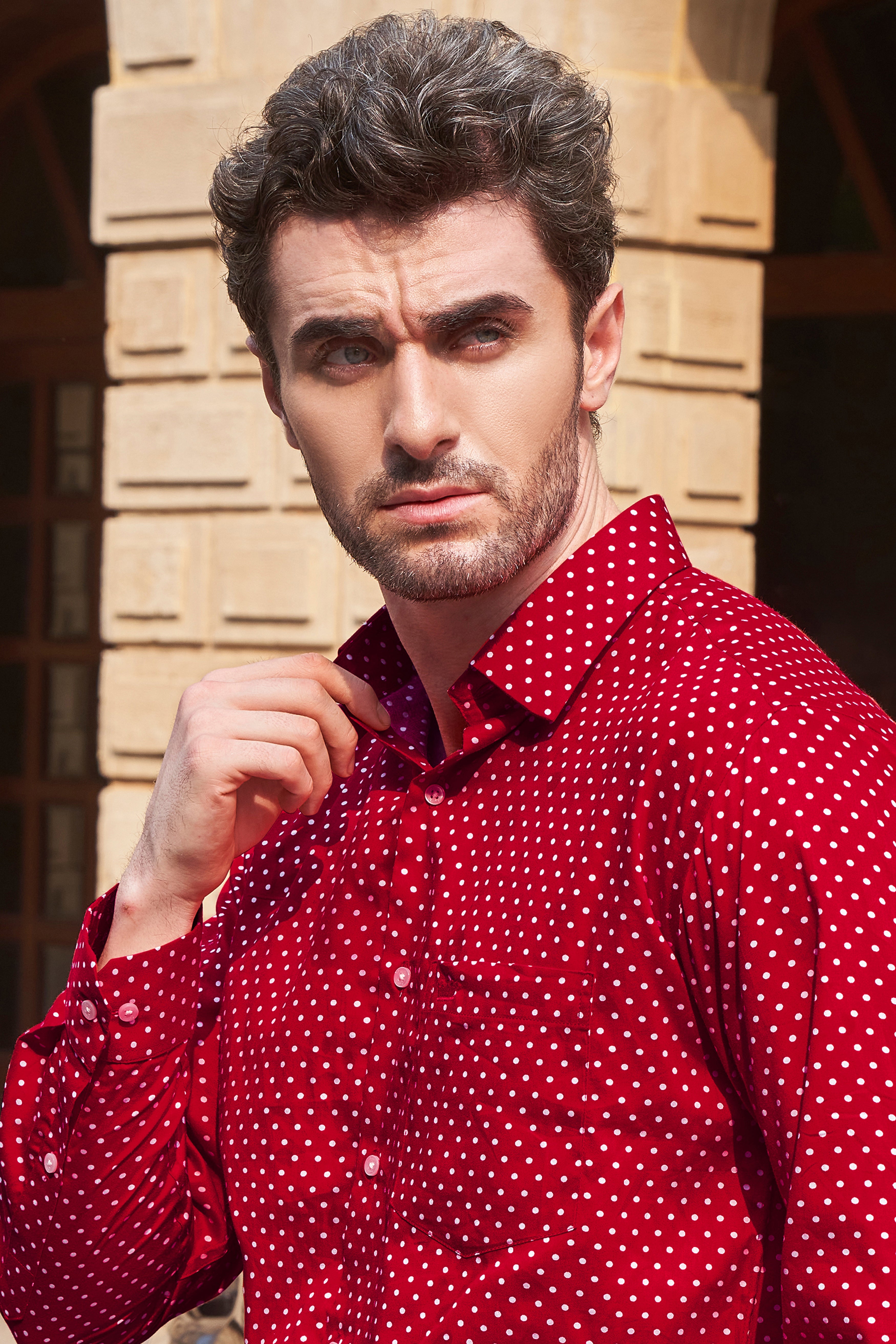 Scarlet Red and White Polka Dotted Premium Cotton Shirt