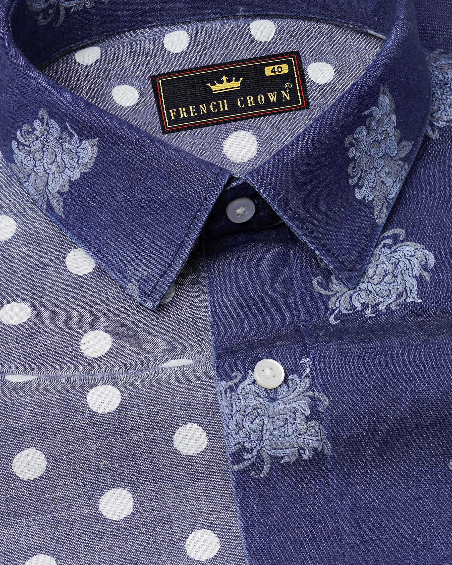 Gunpowder Blue Polka Dotted Chambray Textured Premium Cotton Designer denim Shirt 7777-P201-38,7777-P201-38,7777-P201-39,7777-P201-39,7777-P201-40,7777-P201-40,7777-P201-42,7777-P201-42,7777-P201-44,7777-P201-44,7777-P201-46,7777-P201-46,7777-P201-48,7777-P201-48,7777-P201-50,7777-P201-50,7777-P201-52,7777-P201-52