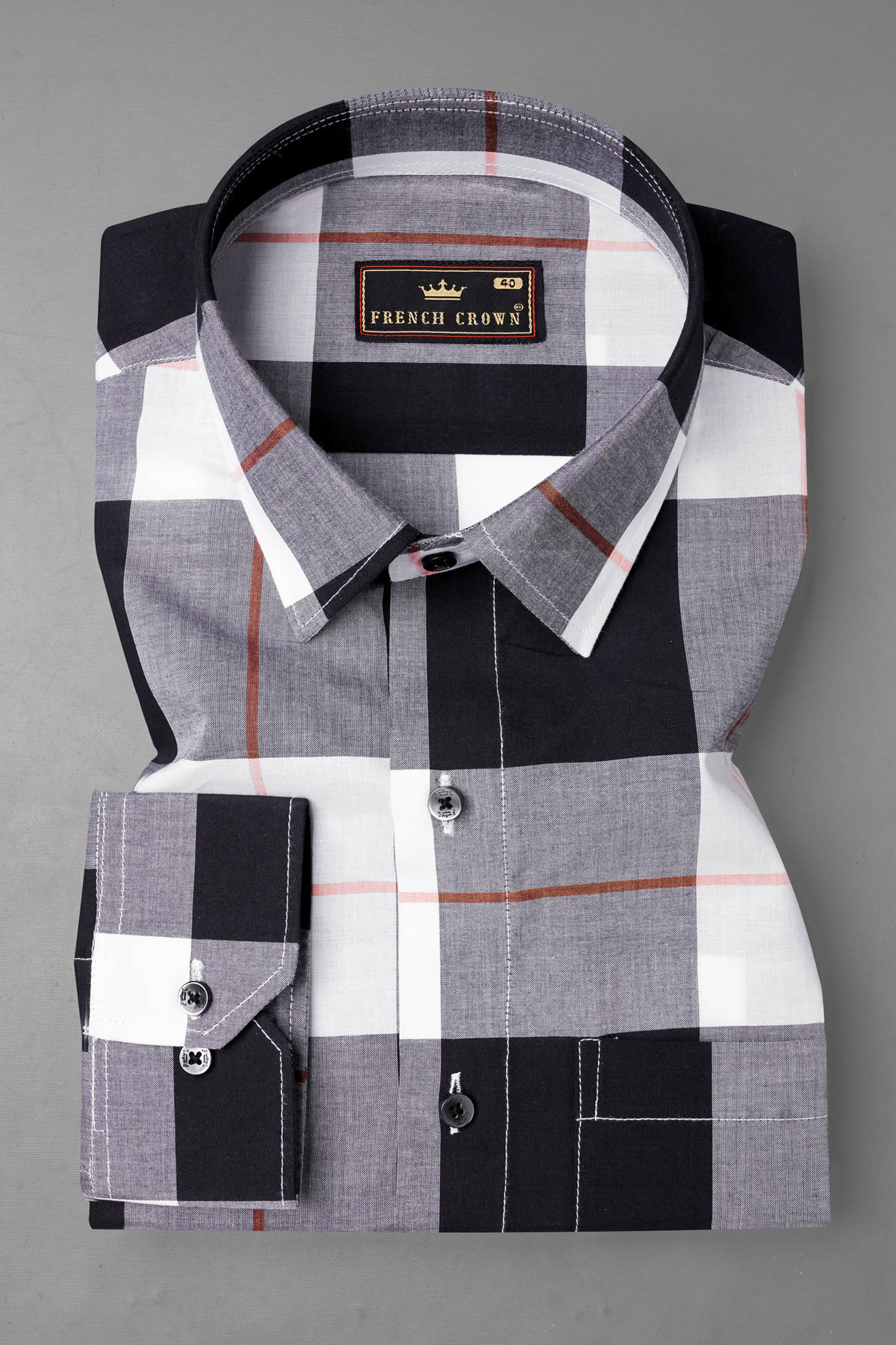 Bright White and Black Plaid Premium Cotton Shirt