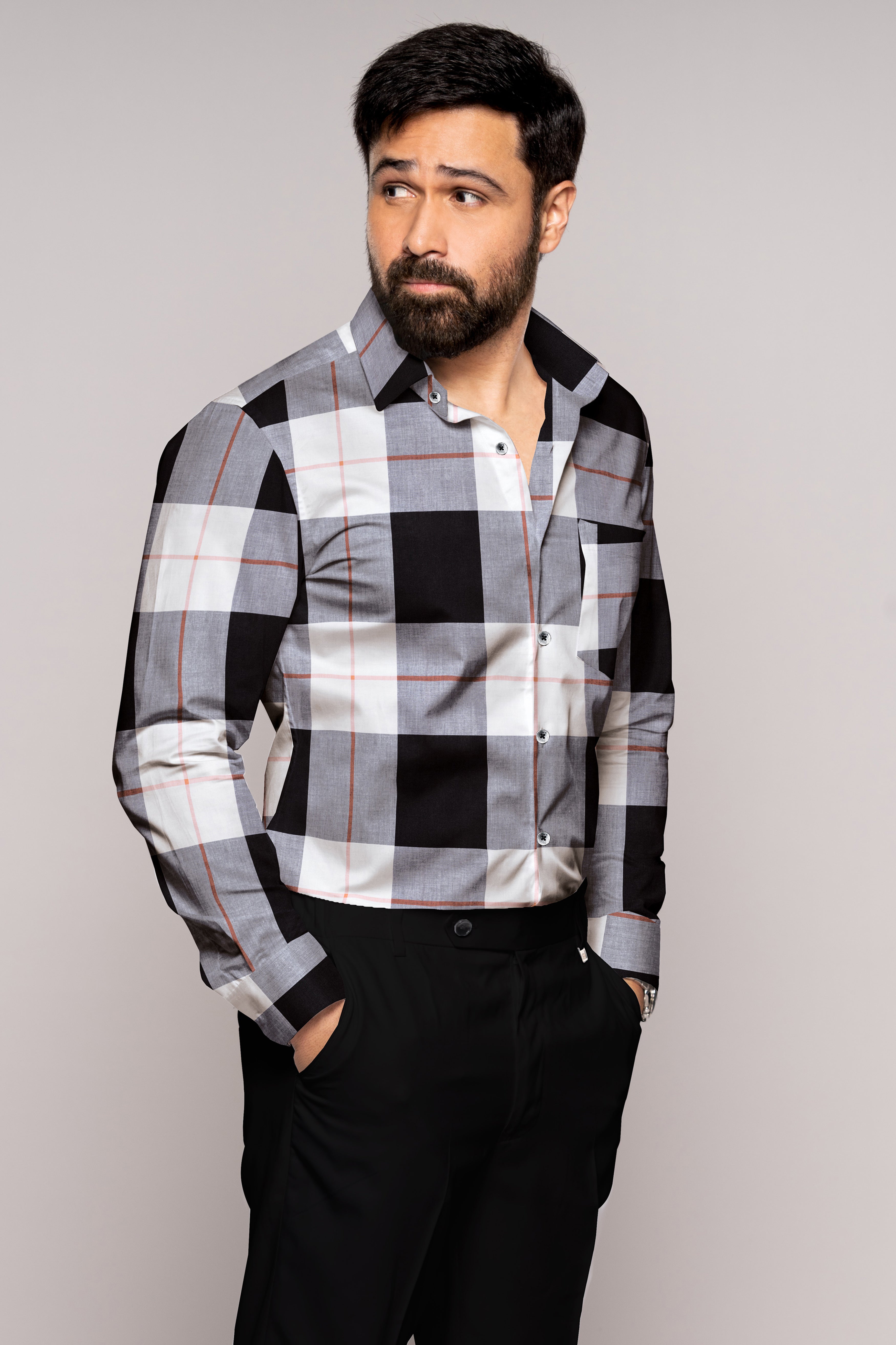 Bright White and Black Plaid Premium Cotton Shirt