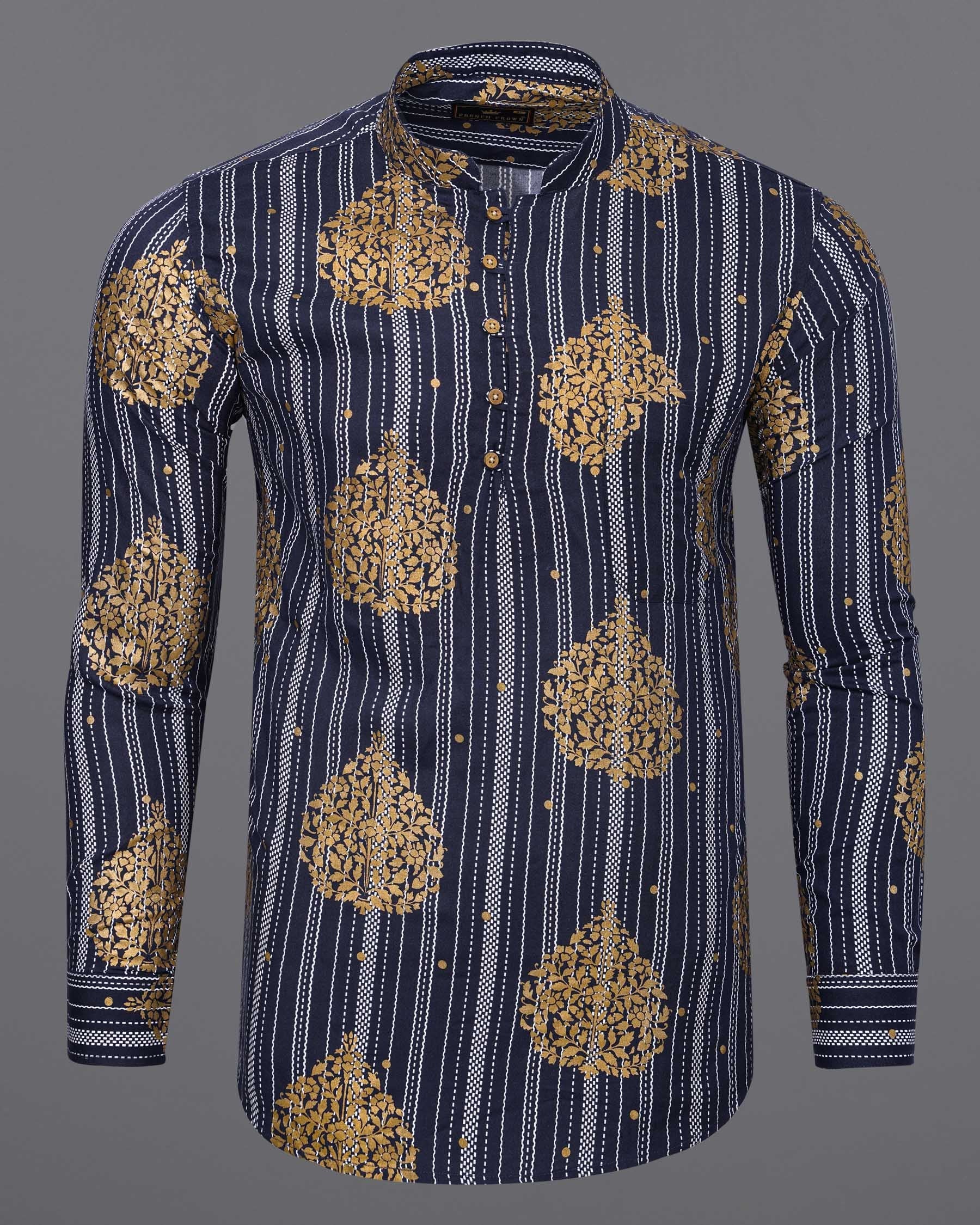 Gunmetal Navy Blue And Tacao Golden Damask Foil Printed Premium Cotton Kurta Shirt 7786-KS-38,7786-KS-38,7786-KS-39,7786-KS-39,7786-KS-40,7786-KS-40,7786-KS-42,7786-KS-42,7786-KS-44,7786-KS-44,7786-KS-46,7786-KS-46,7786-KS-48,7786-KS-48,7786-KS-50,7786-KS-50,7786-KS-52,7786-KS-52