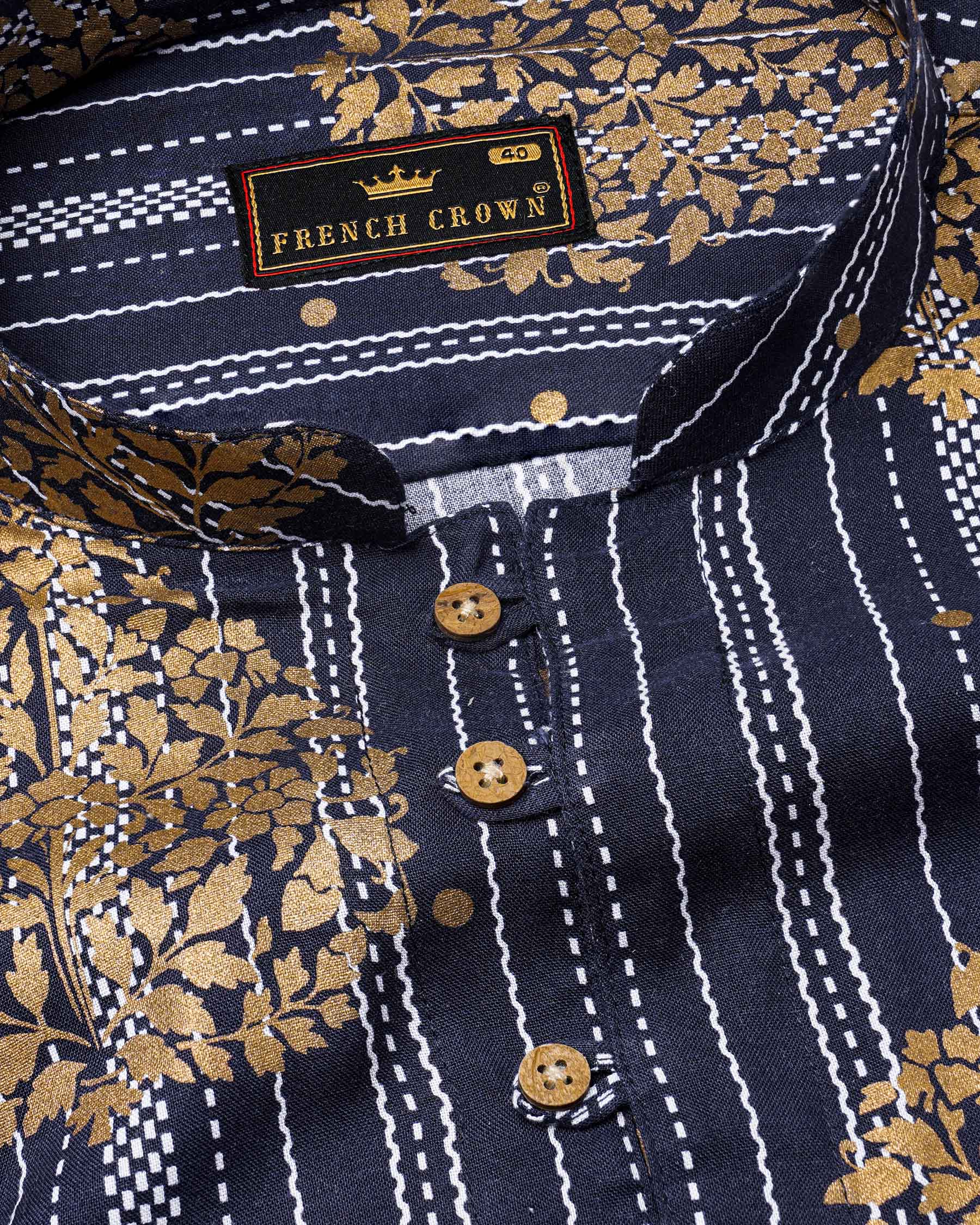 Gunmetal Navy Blue And Tacao Golden Damask Foil Printed Premium Cotton Kurta Shirt 7786-KS-38,7786-KS-38,7786-KS-39,7786-KS-39,7786-KS-40,7786-KS-40,7786-KS-42,7786-KS-42,7786-KS-44,7786-KS-44,7786-KS-46,7786-KS-46,7786-KS-48,7786-KS-48,7786-KS-50,7786-KS-50,7786-KS-52,7786-KS-52