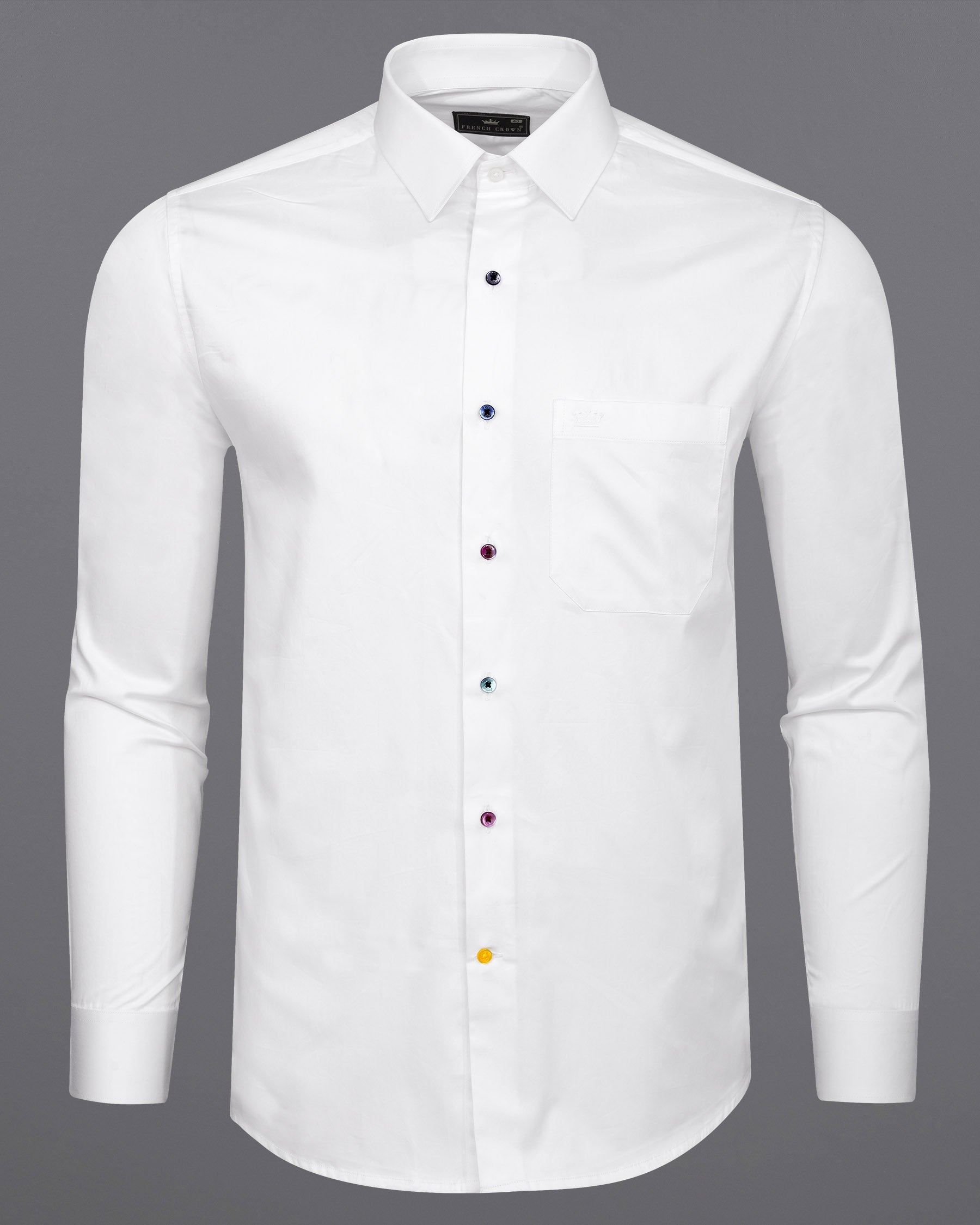 Bright White Subtle Sheen Colorful Buttons Super Soft Premium Cotton Shirt 7789-MCB-38, 7789-MCB-H-38, 7789-MCB-39, 7789-MCB-H-39, 7789-MCB-40, 7789-MCB-H-40, 7789-MCB-42, 7789-MCB-H-42, 7789-MCB-44, 7789-MCB-H-44, 7789-MCB-46, 7789-MCB-H-46, 7789-MCB-48, 7789-MCB-H-48, 7789-MCB-50, 7789-MCB-H-50, 7789-MCB-52, 7789-MCB-H-52