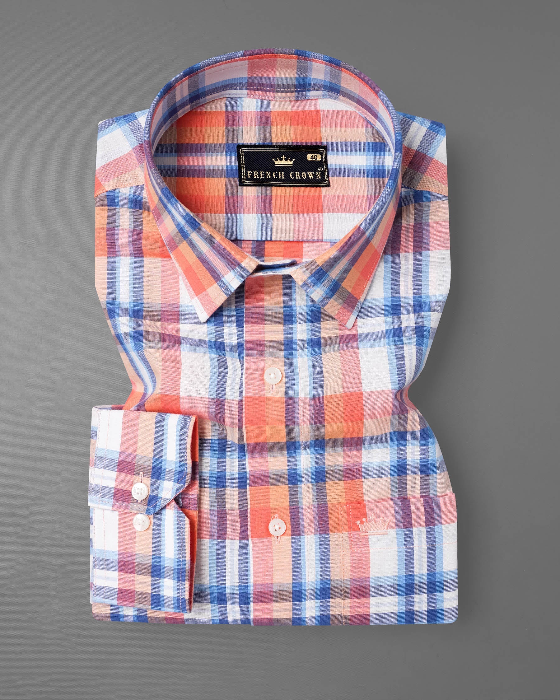 Salmon Orange And White Plaid Premium Cotton Shirt