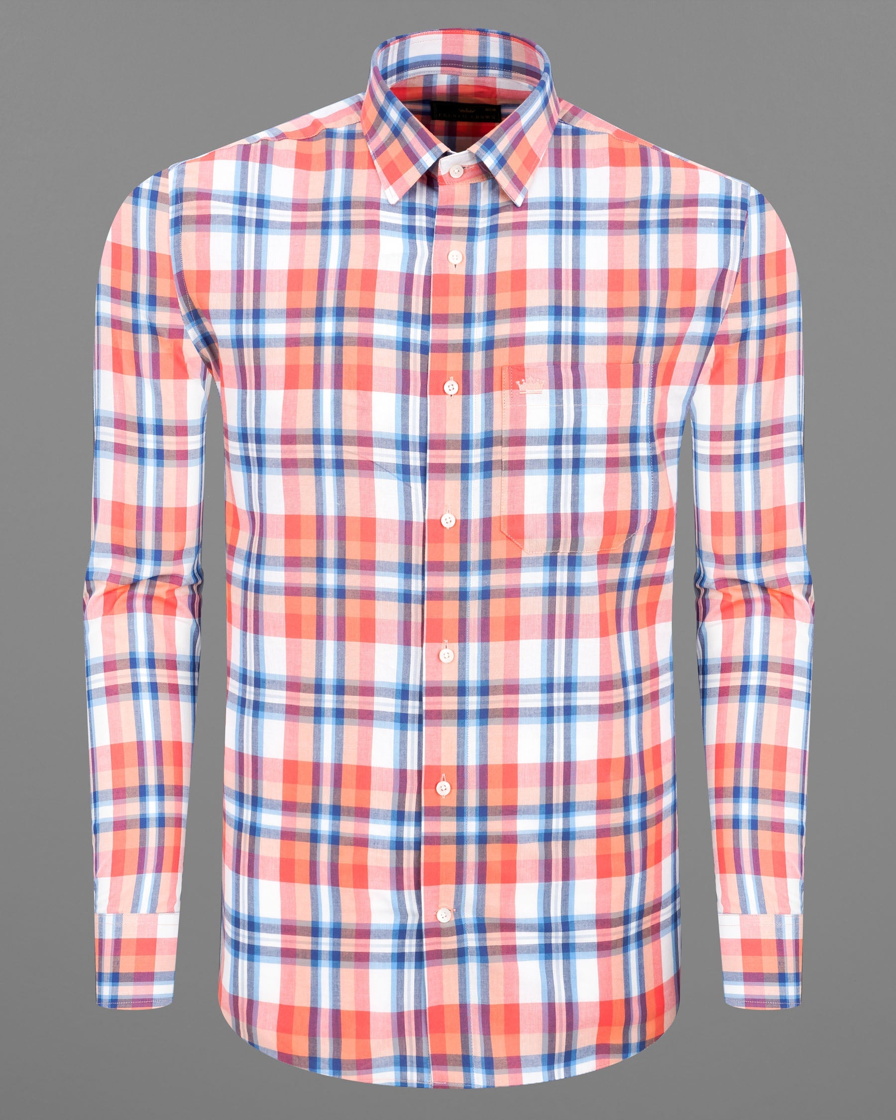 Salmon Orange And White Plaid Premium Cotton Shirt 7793-38,7793-38,7793-39,7793-39,7793-40,7793-40,7793-42,7793-42,7793-44,7793-44,7793-46,7793-46,7793-48,7793-48,7793-50,7793-50,7793-52,7793-52