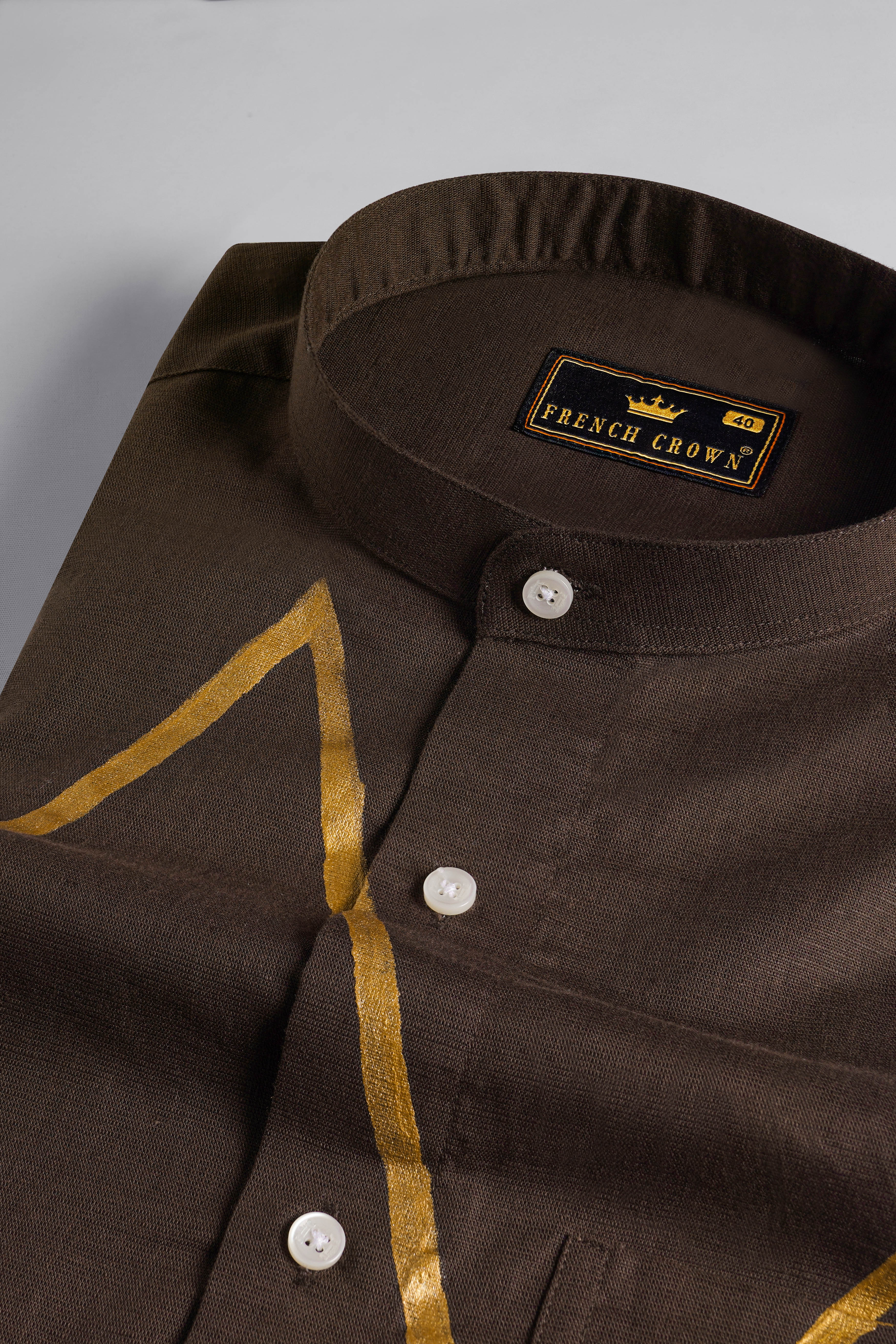 Walnut Brown Hand Painted Luxurious Linen Designer Shirt