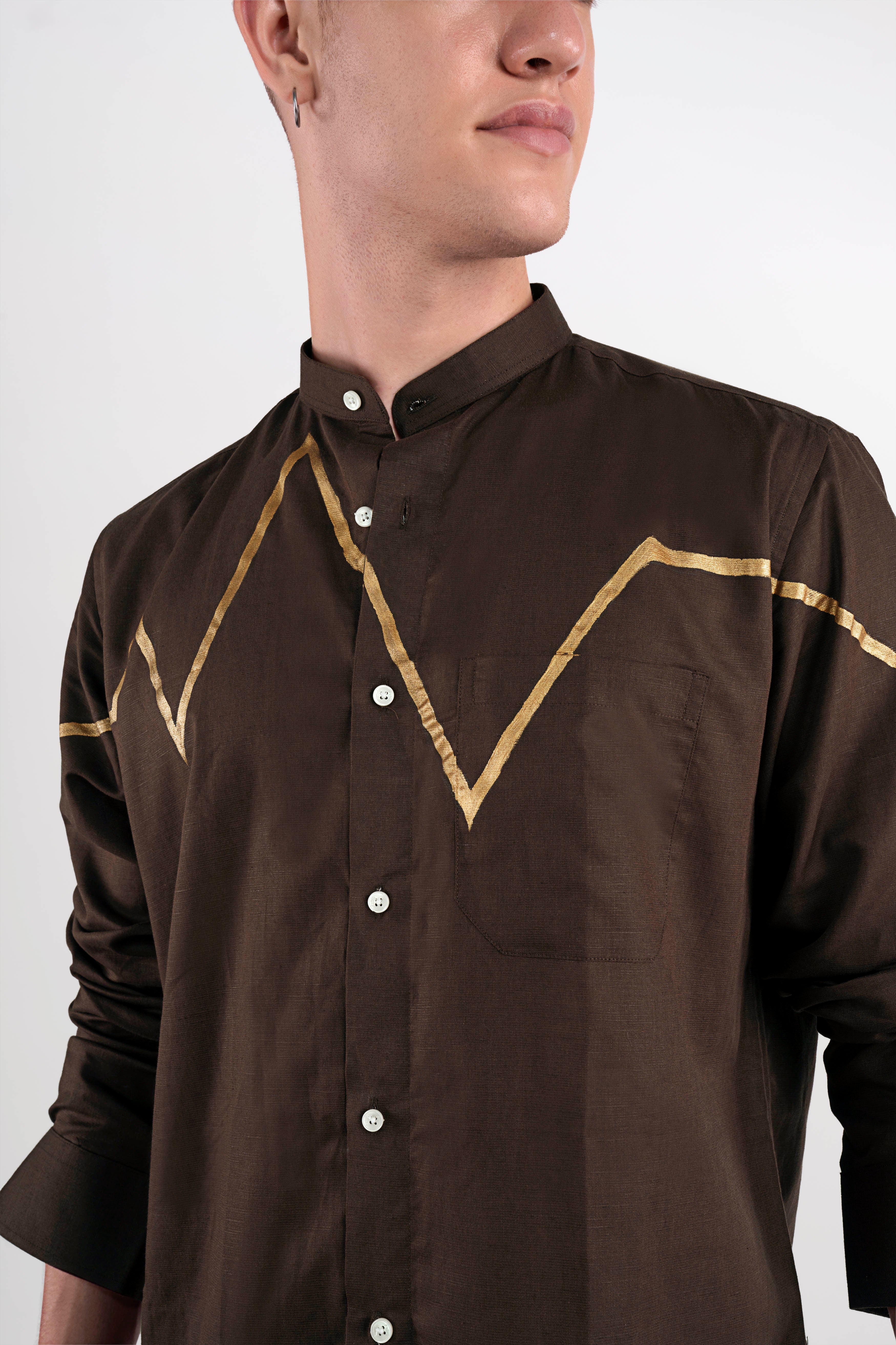 Walnut Brown Hand Painted Luxurious Linen Designer Shirt