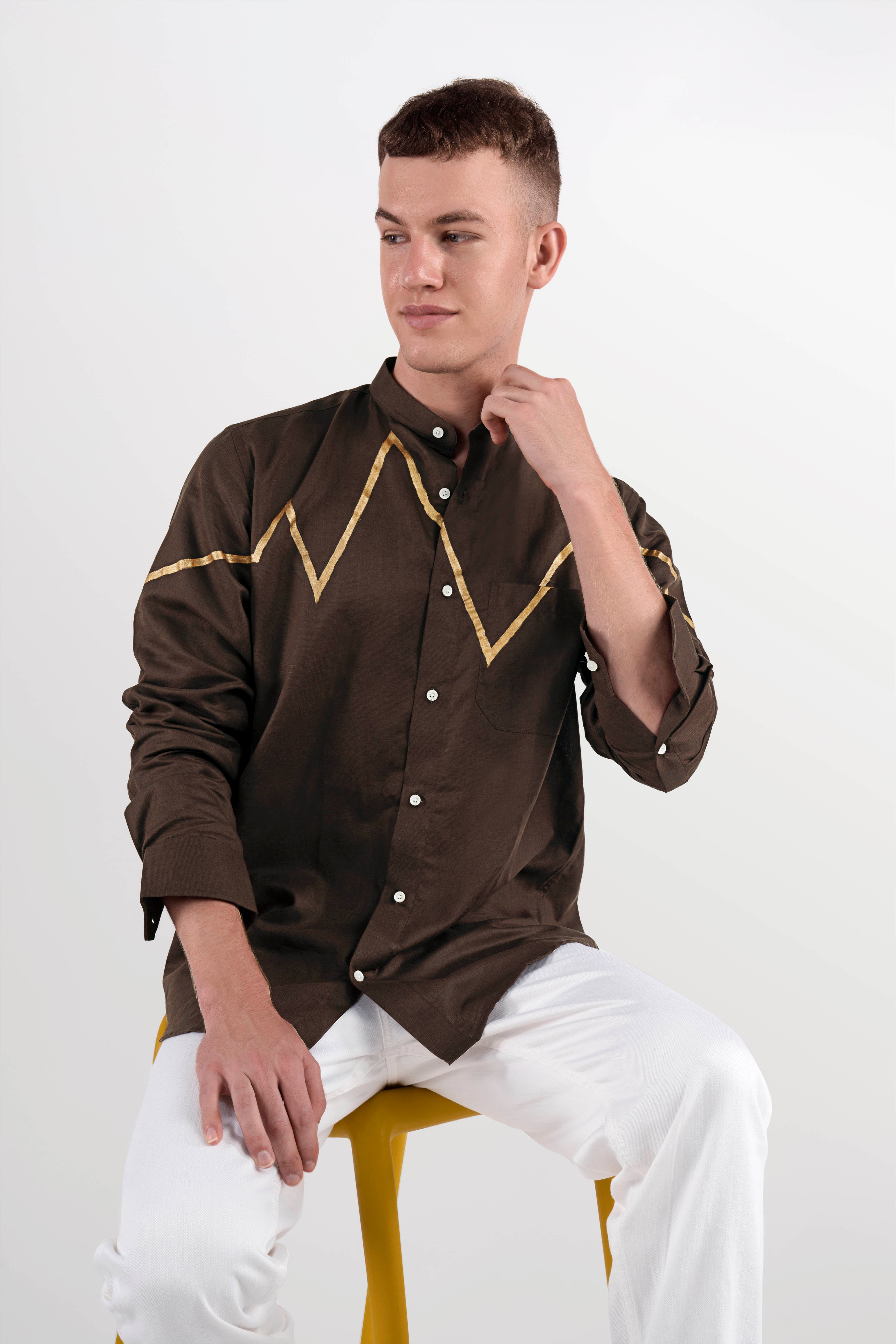 Walnut Brown Hand Painted Luxurious Linen Designer Shirt