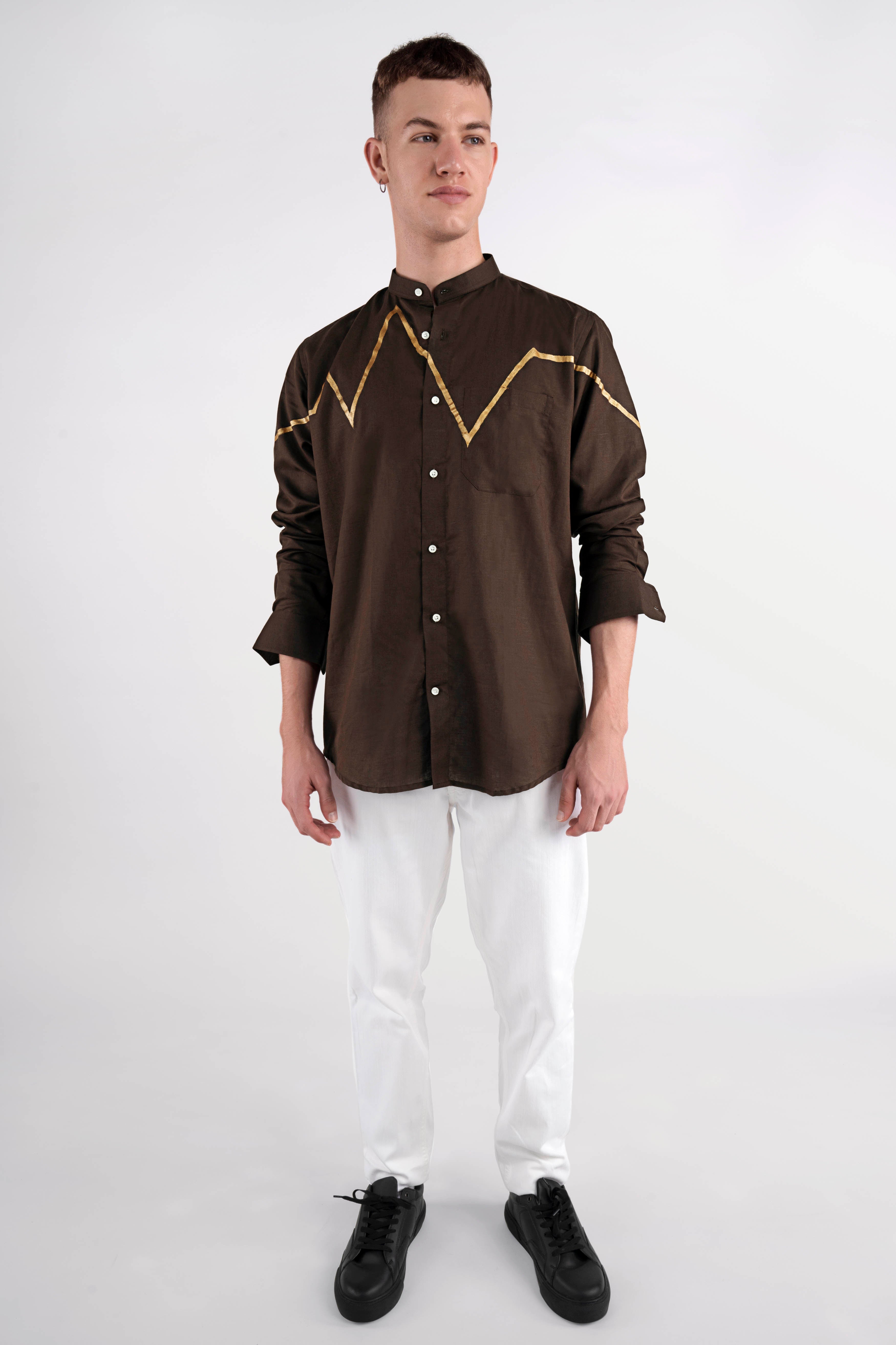 Walnut Brown Hand Painted Luxurious Linen Designer Shirt