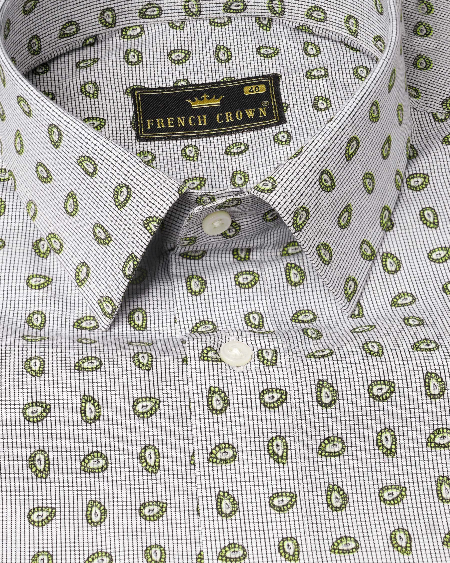 White And Jasmine Green Paisley Printed Premium Cotton Shirt