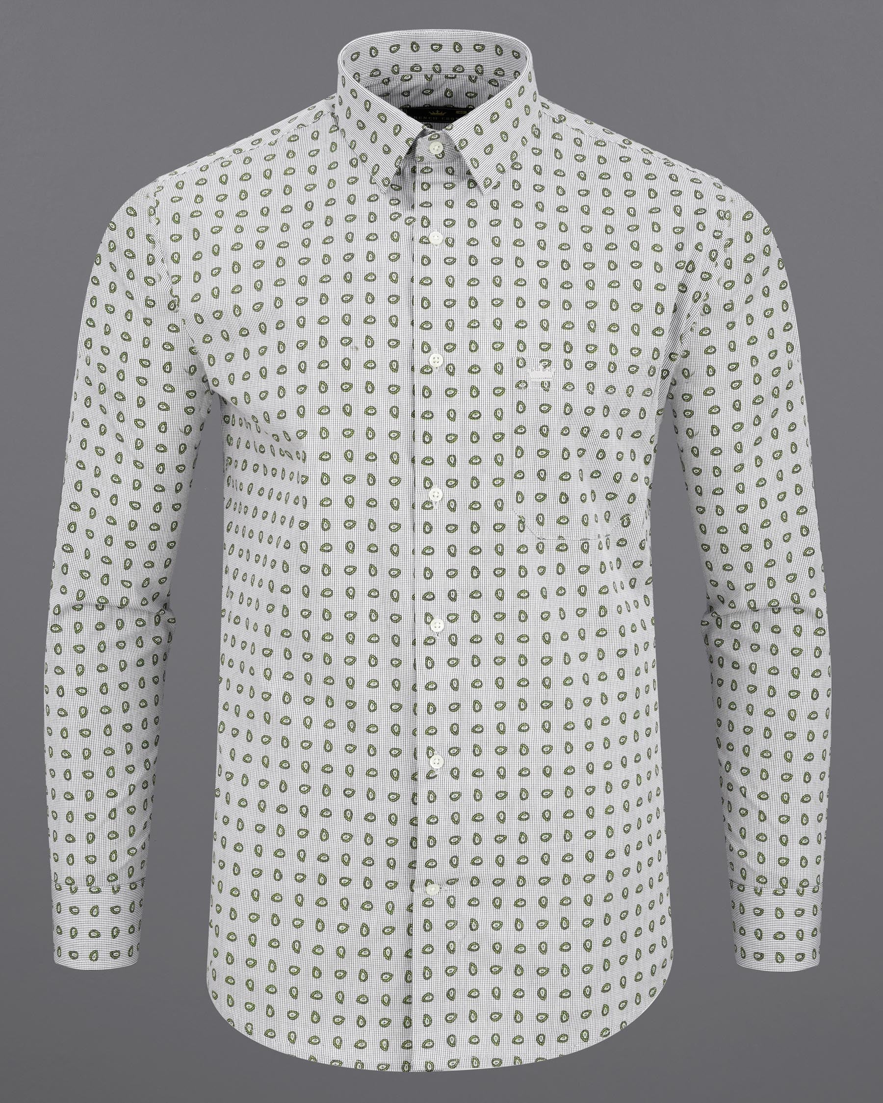 White And Jasmine Green Paisley Printed Premium Cotton Shirt