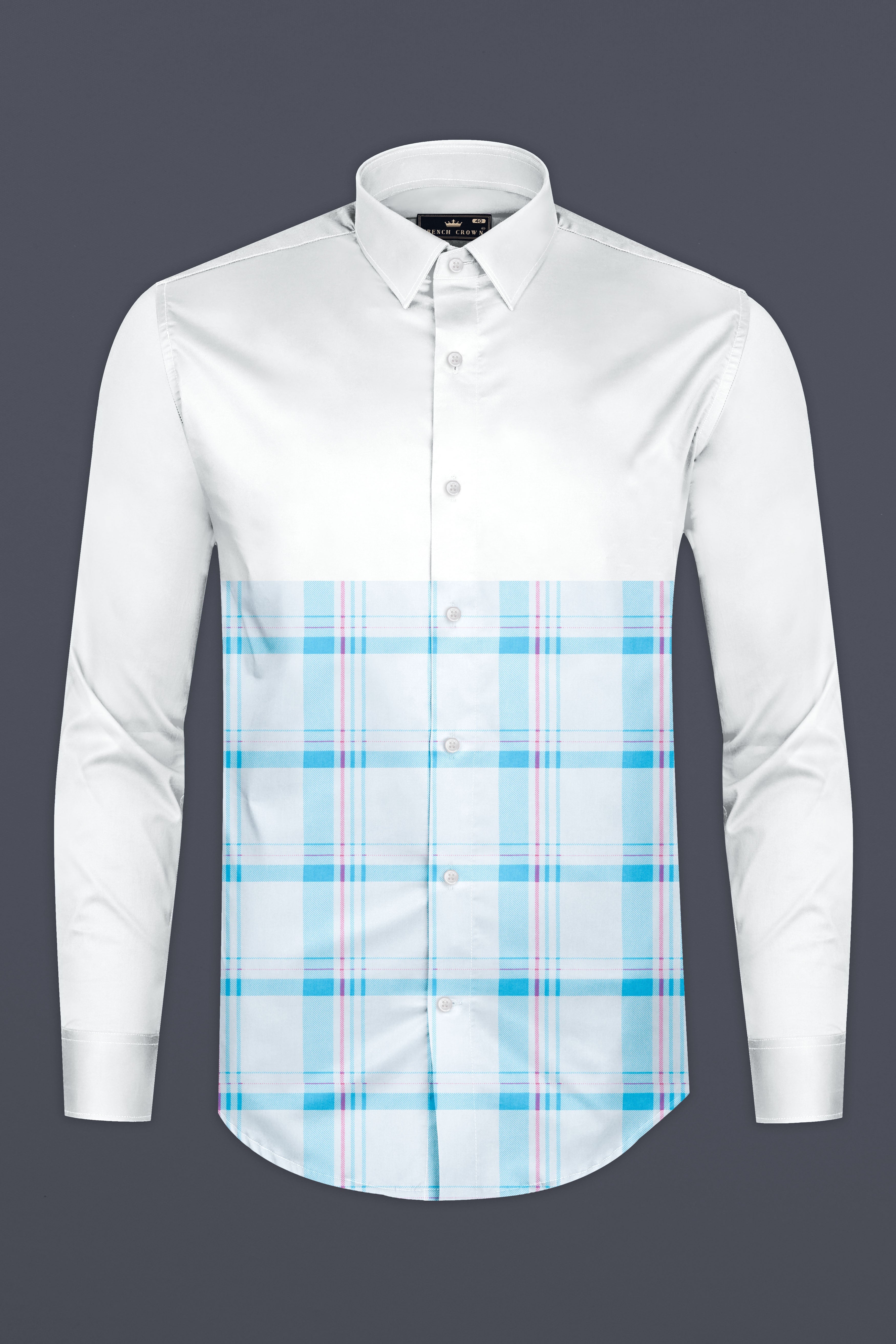 Bright White With Multi Coloured Plaid Super Soft Premium Cotton Half and Half Designer Shirt