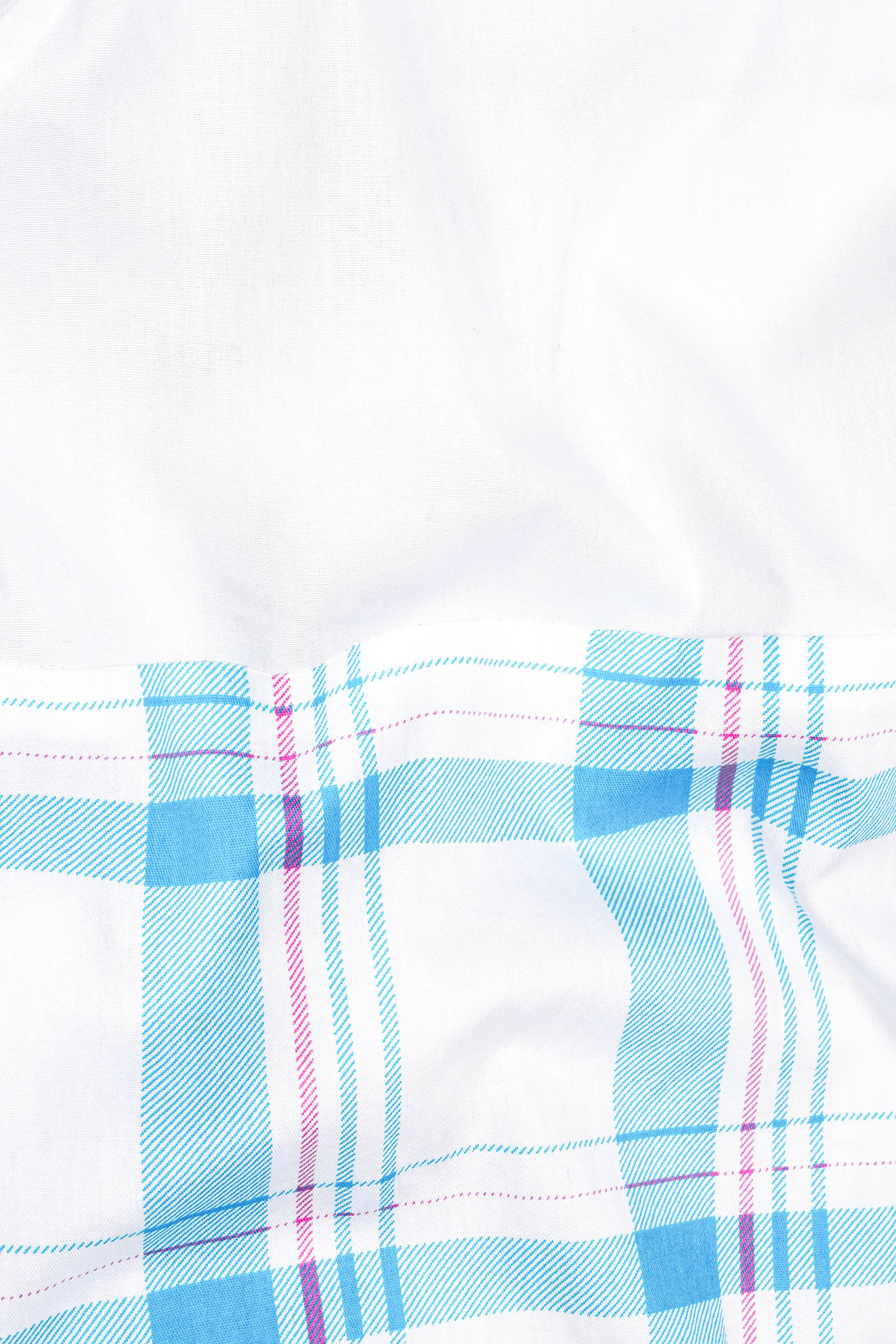 Bright White With Multi Coloured Plaid Super Soft Premium Cotton Half and Half Designer Shirt