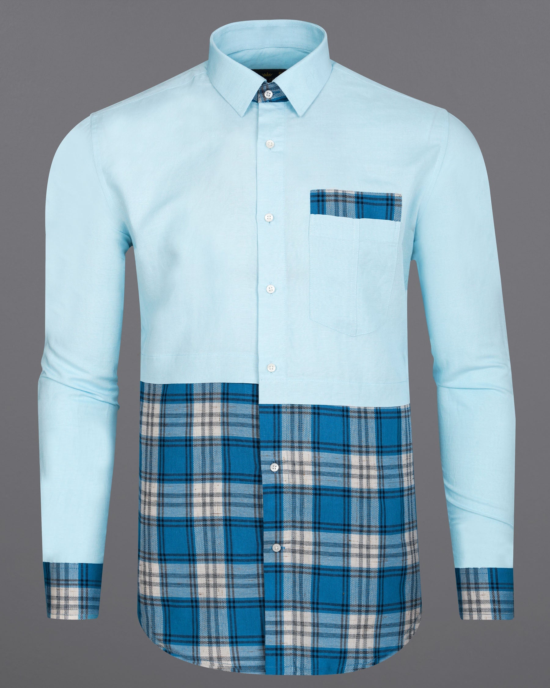 Botticelli Blue With Multi Colored Plaid Luxurious Linen Half and Half Designer Shirt 7812-P116-38,7812-P116-38,7812-P116-39,7812-P116-39,7812-P116-40,7812-P116-40,7812-P116-42,7812-P116-42,7812-P116-44,7812-P116-44,7812-P116-46,7812-P116-46,7812-P116-48,7812-P116-48,7812-P116-50,7812-P116-50,7812-P116-52,7812-P116-52