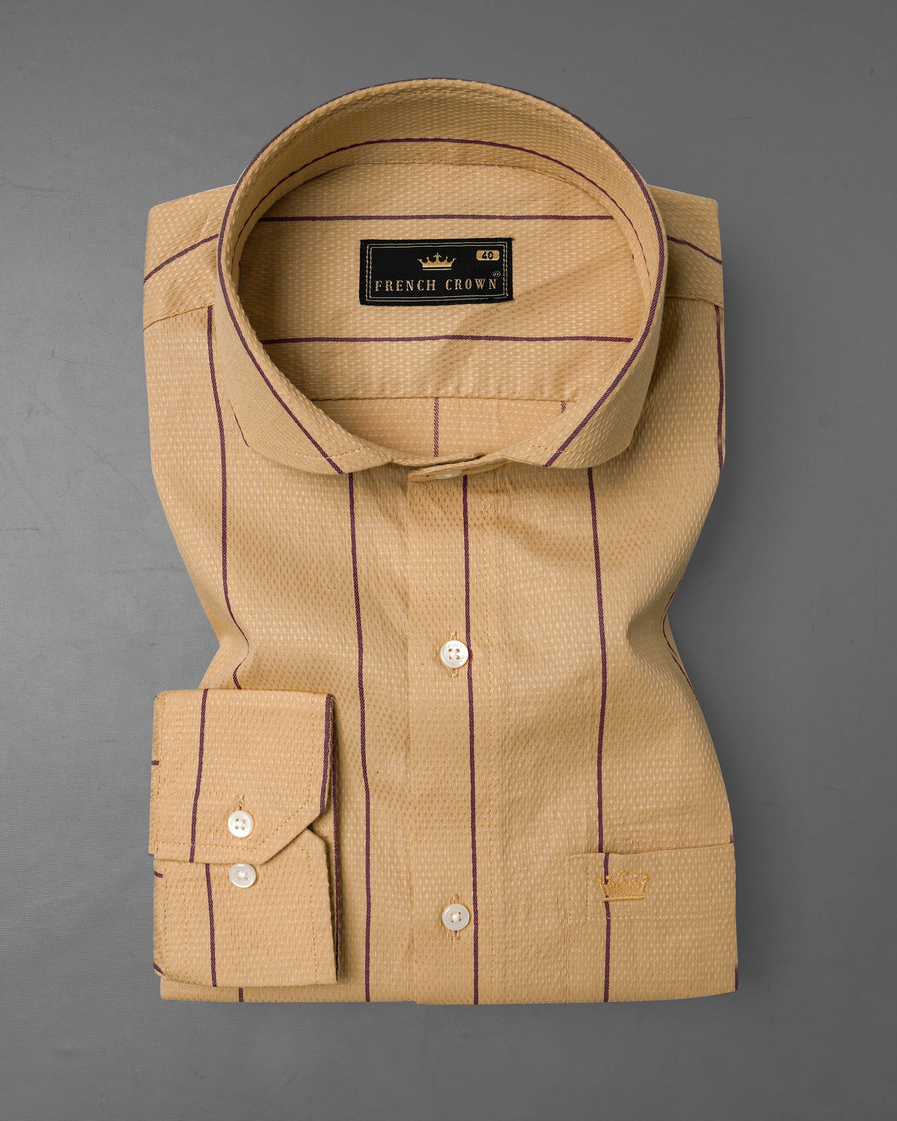 Mongoose Brown And Wine Striped Dobby Textured Premium Giza Cotton Shirt